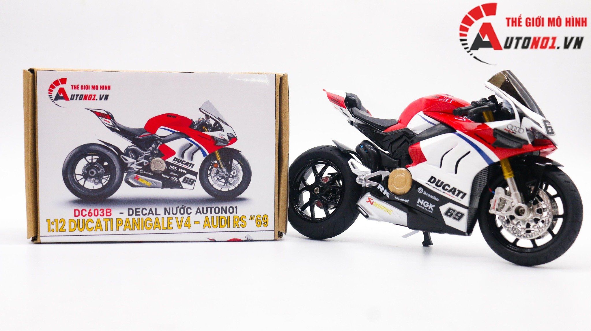  Mô hình xe độ Ducati Panigale Audi Rs V4 Nồi Khô Tỉ Lệ 1:12 Autono1 D223h 