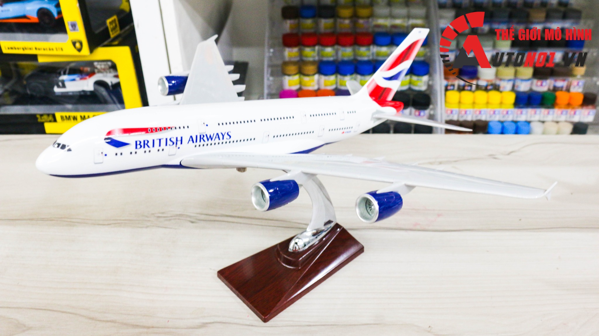  Mô hình máy bay Anh Quốc British Airways Airbus A380 không bánh kích thước 36cm MB36002 