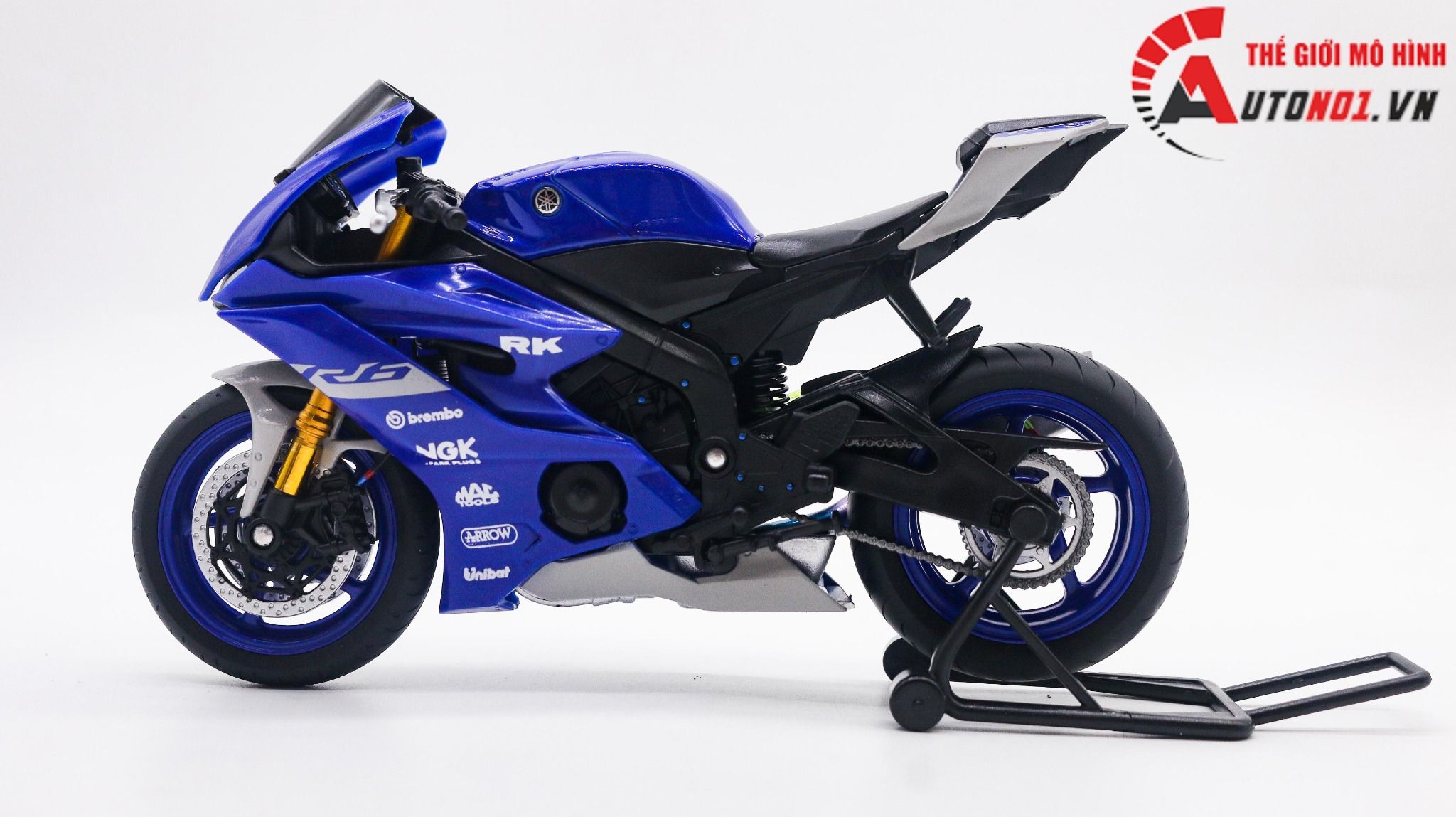  Mô hình xe độ Yamaha R6 Blue Pô Akrapovic 1:12 Autono1 Welly D207E 