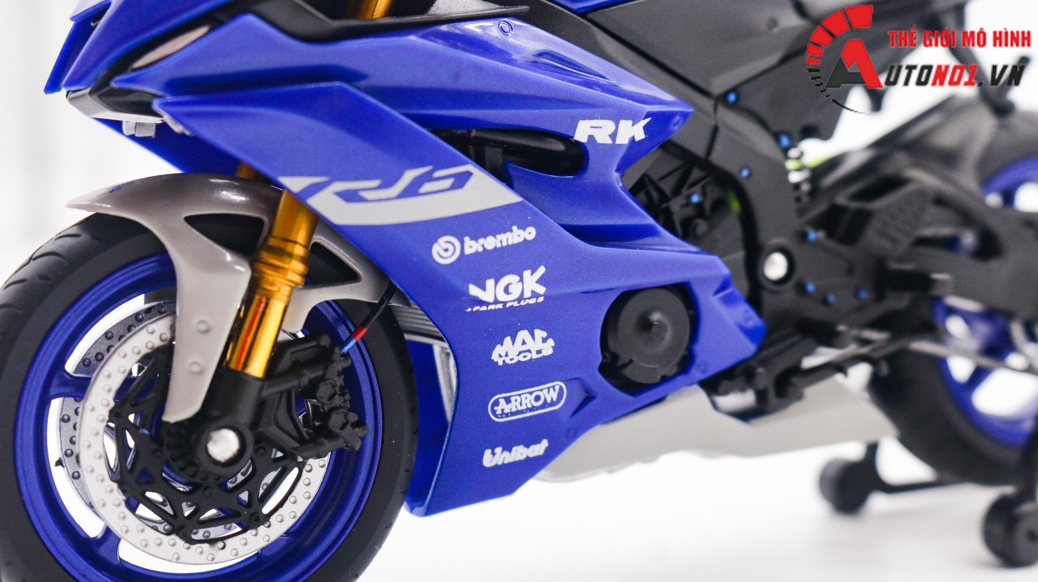  Mô hình xe độ Yamaha R6 Blue Pô Akrapovic 1:12 Autono1 Welly D207E 