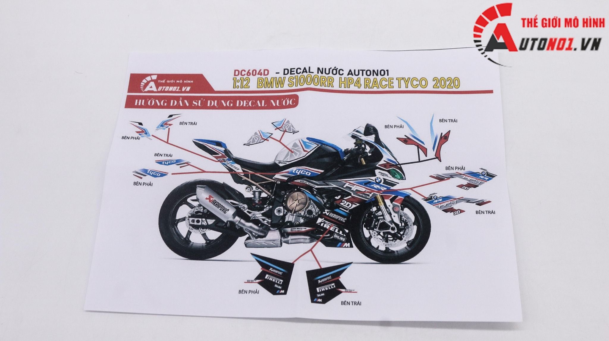  Decal nước tem trùm độ BMW S1000RR HP4 Race Tyco 2d 1:12 Autono1 DC604d 