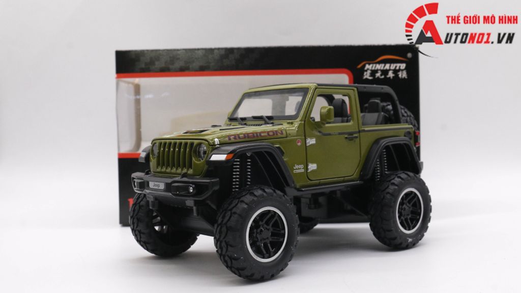 MÔ HÌNH XE JEEP RUBICON OFFROAD MUI TRẦN GREEN 1:20 MINIAUTO 7777