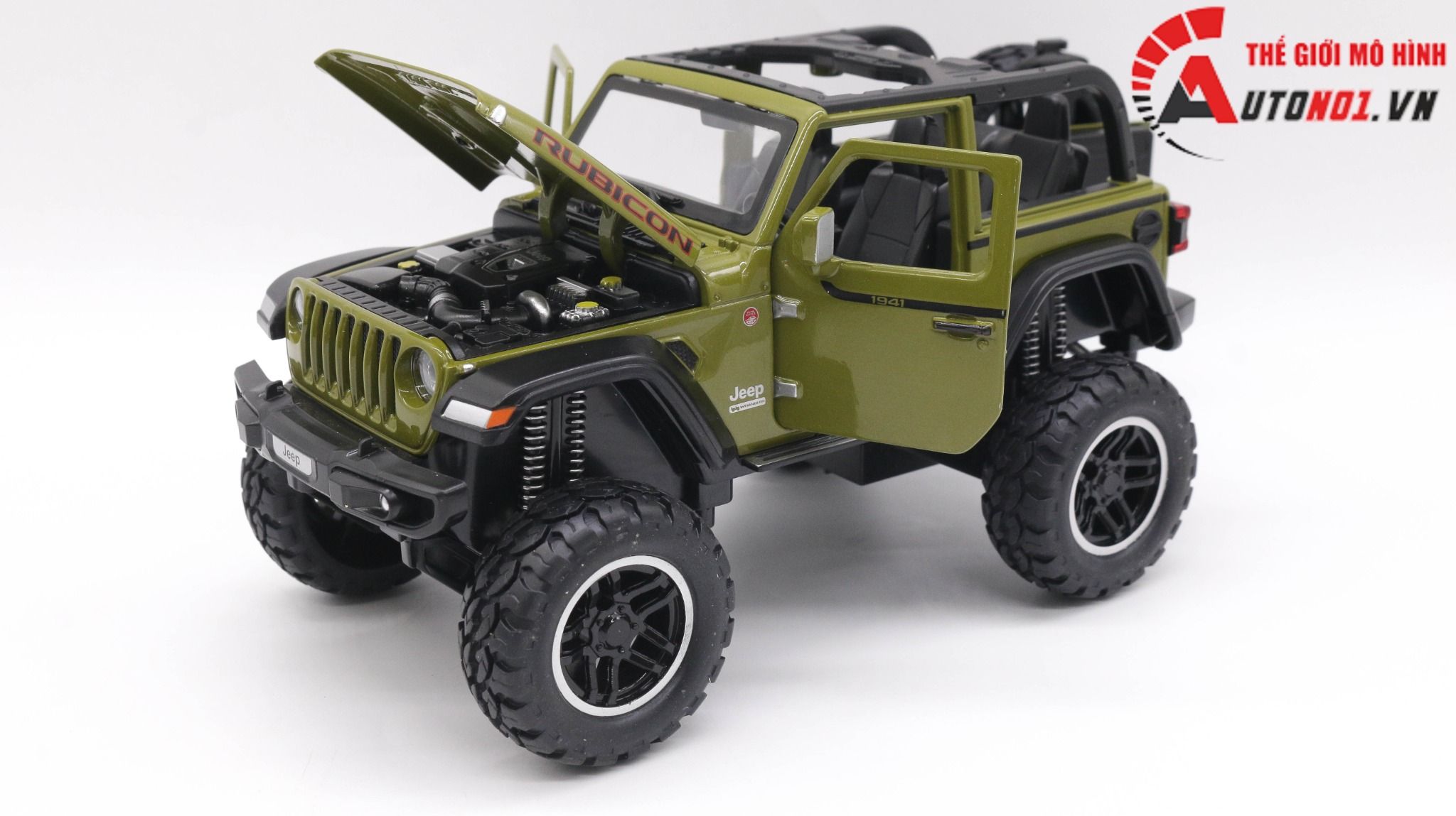  MÔ HÌNH XE JEEP RUBICON OFFROAD MUI TRẦN GREEN 1:20 MINIAUTO 7777 