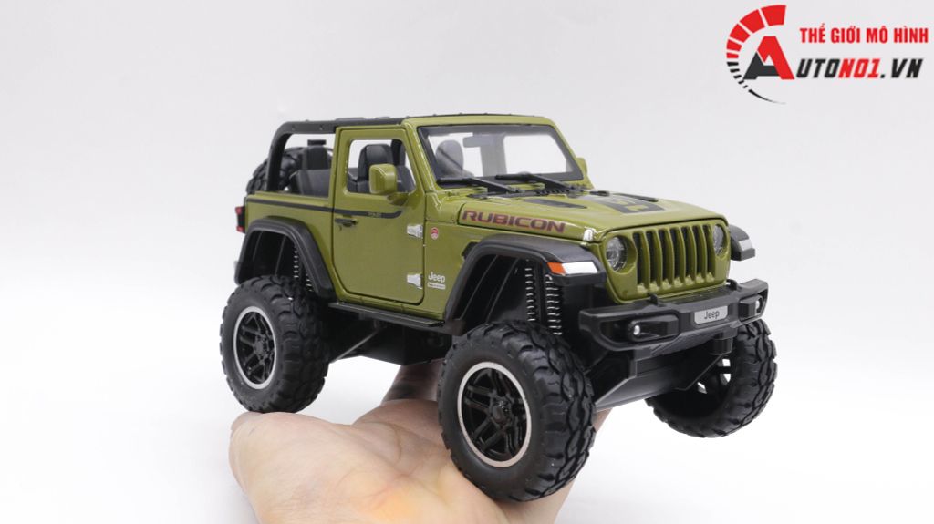 MÔ HÌNH XE JEEP RUBICON OFFROAD MUI TRẦN GREEN 1:20 MINIAUTO 7777