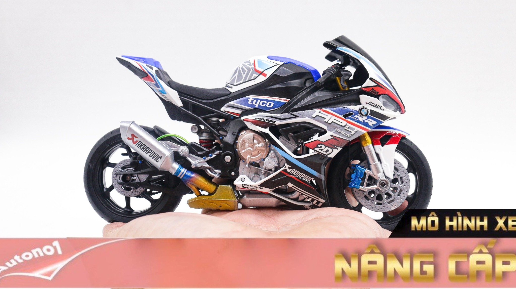  Mô hình xe độ Bmw S1000rr Hp4 Tyco 1:12 Autono1 Welly D226A 