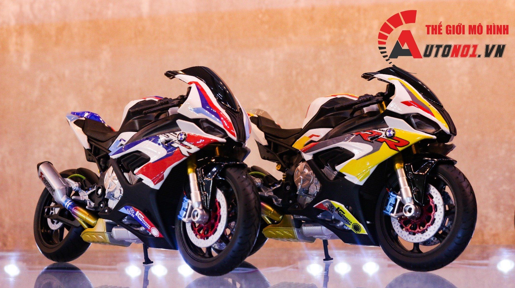  Mô hình xe độ Bmw S1000rr Sbk 2020 Yellow Red tỉ lệ 1:12 Autono1 Welly D226C 