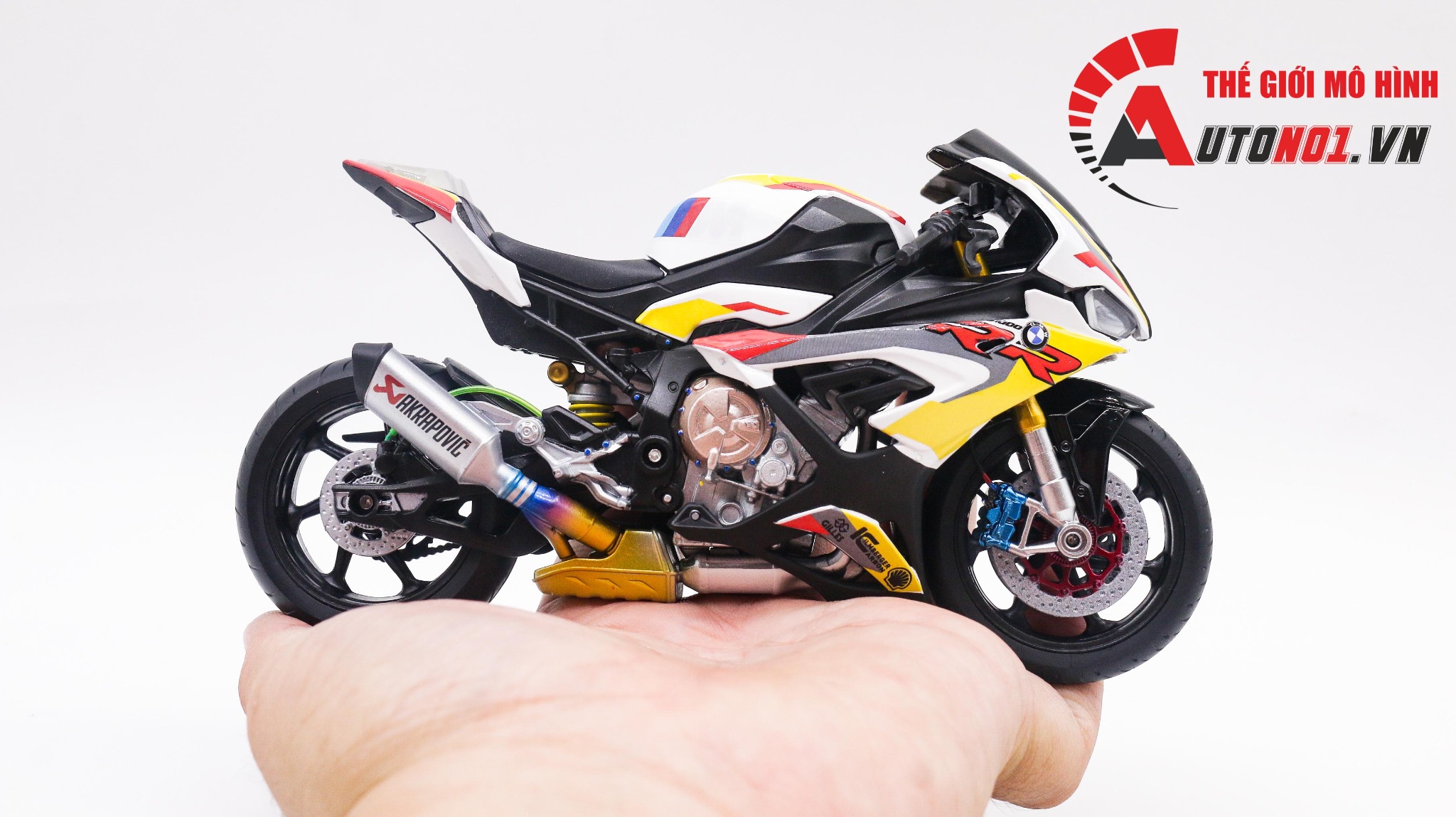  Mô hình xe độ Bmw S1000rr Sbk 2020 Yellow Red tỉ lệ 1:12 Autono1 Welly D226C 