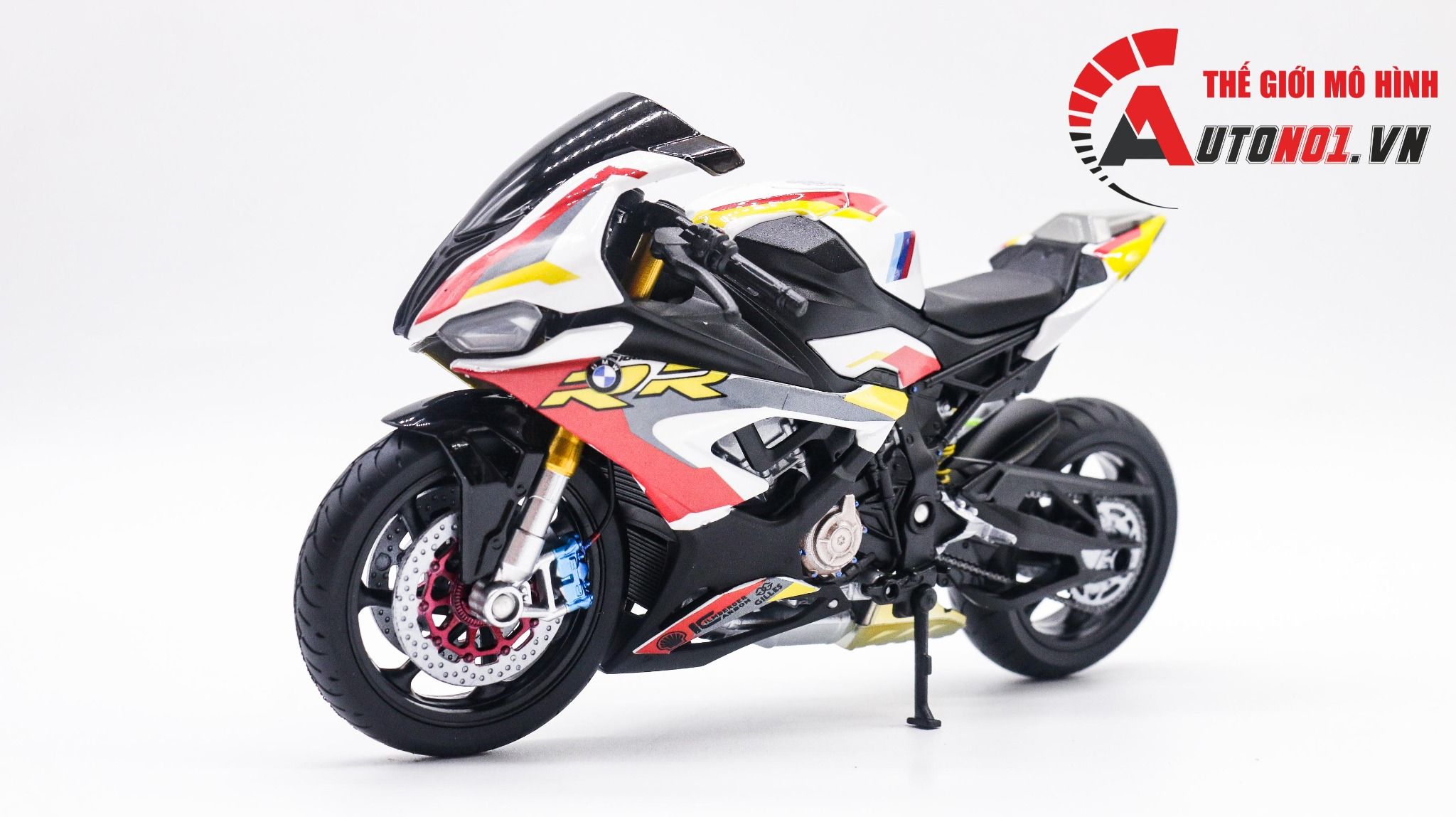  Mô hình xe độ Bmw S1000rr Sbk 2020 Yellow Red tỉ lệ 1:12 Autono1 Welly D226C 