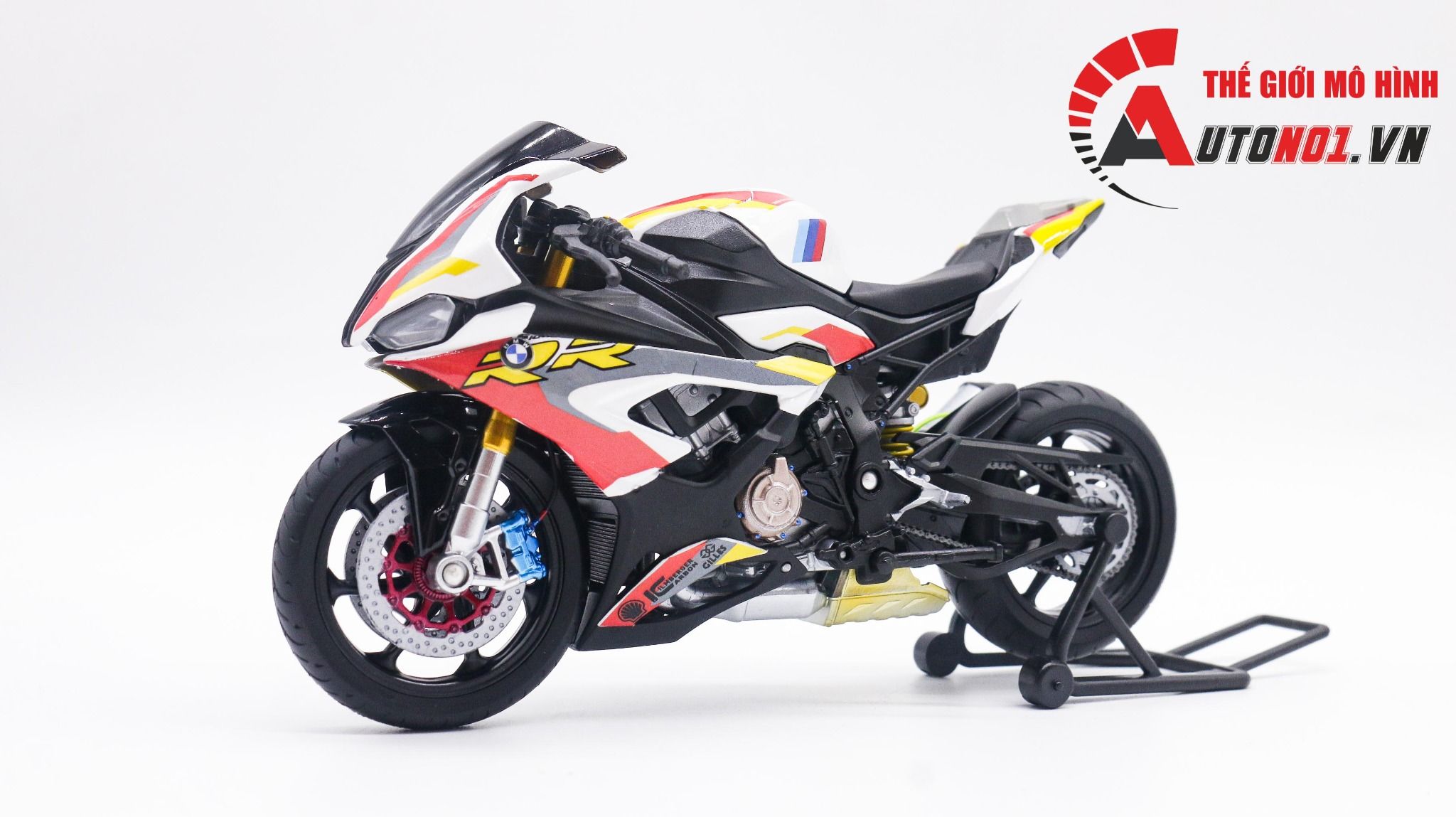  Mô hình xe độ Bmw S1000rr Sbk 2020 Yellow Red tỉ lệ 1:12 Autono1 Welly D226C 
