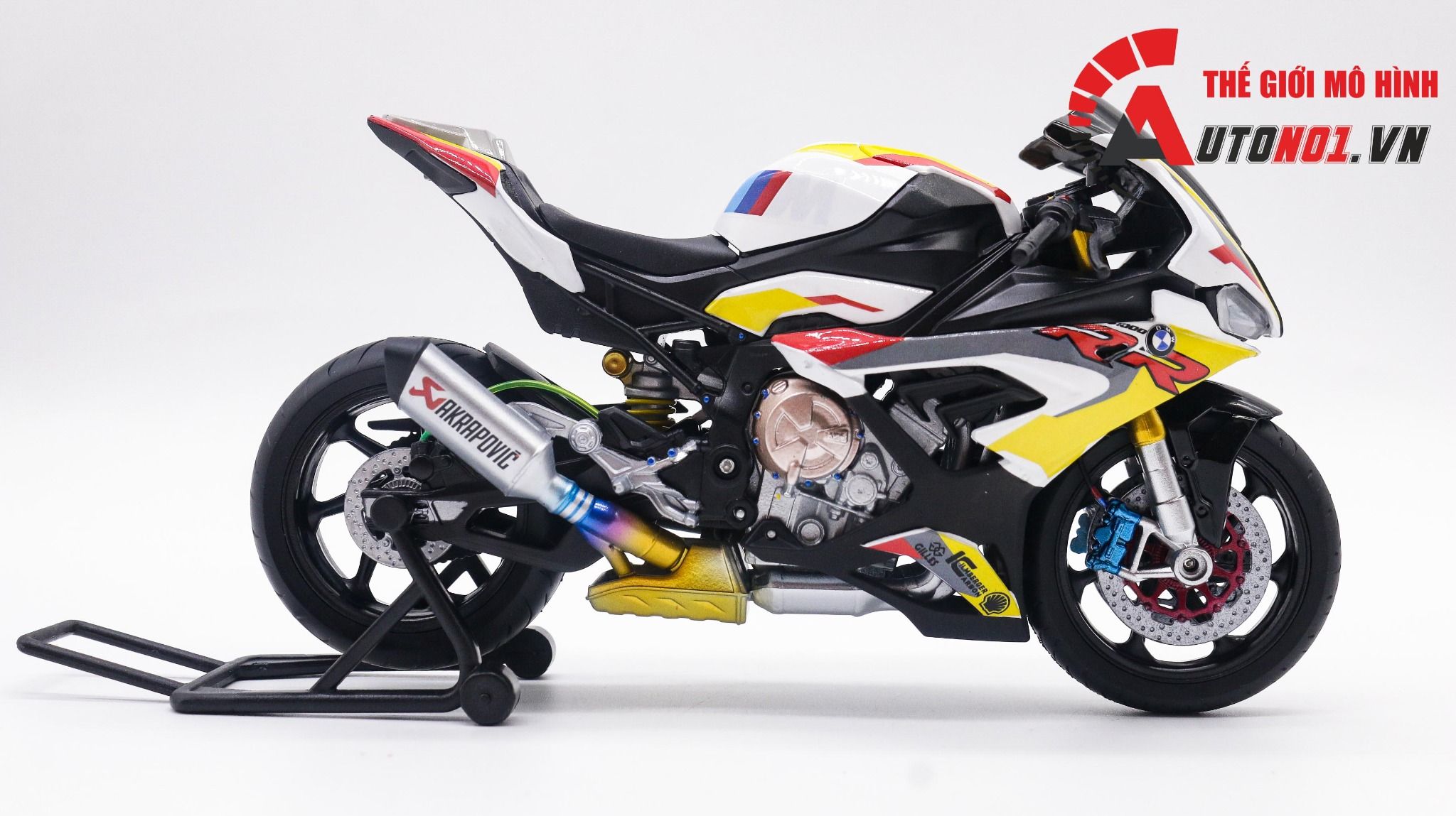  Mô hình xe độ Bmw S1000rr Sbk 2020 Yellow Red tỉ lệ 1:12 Autono1 Welly D226C 