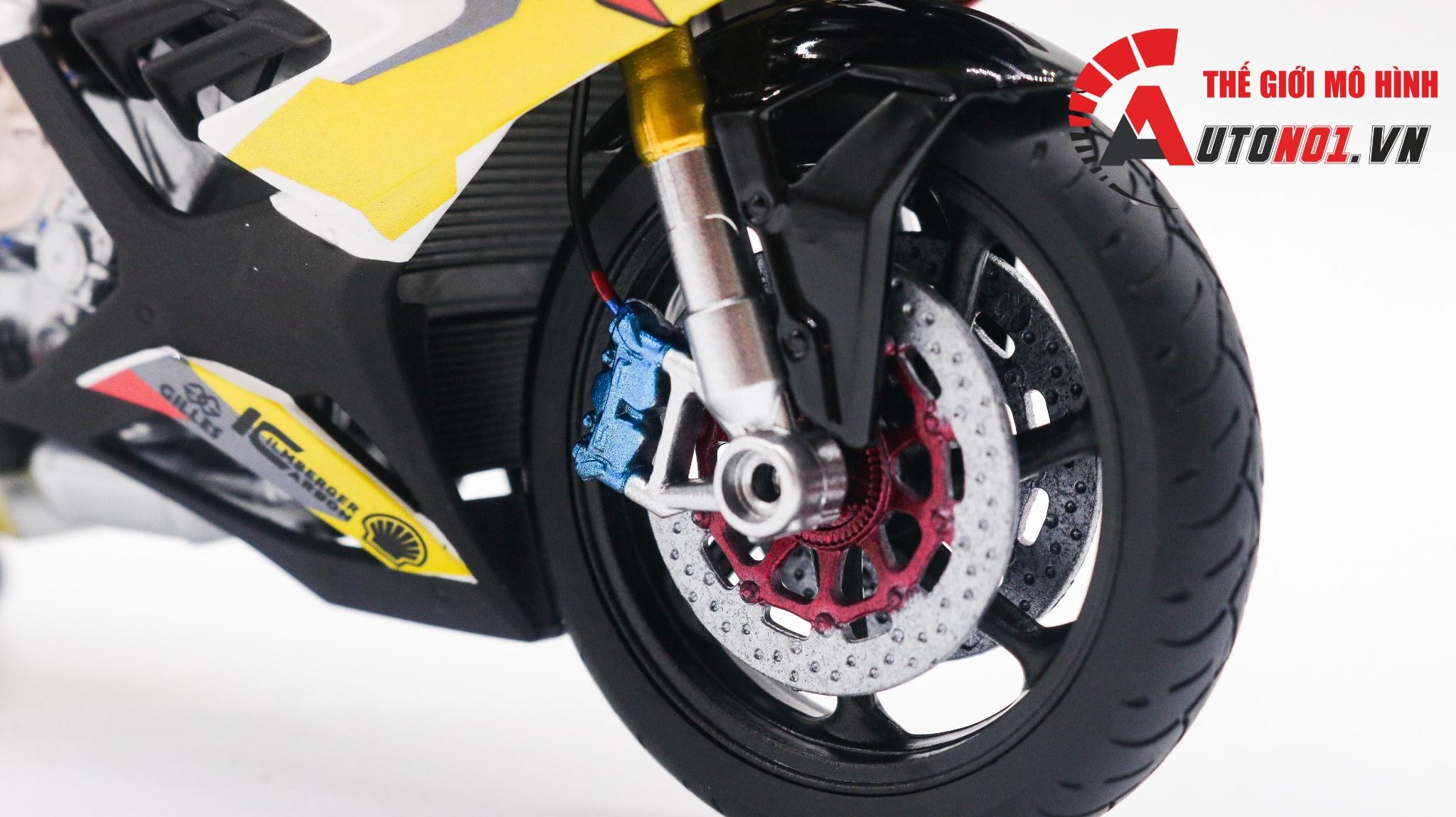  Mô hình xe độ Bmw S1000rr Sbk 2020 Yellow Red tỉ lệ 1:12 Autono1 Welly D226C 