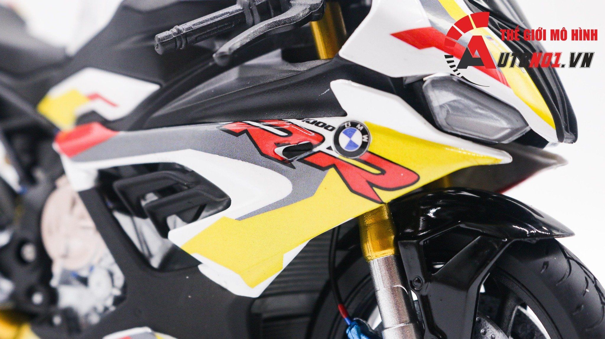  Mô hình xe độ Bmw S1000rr Sbk 2020 Yellow Red tỉ lệ 1:12 Autono1 Welly D226C 