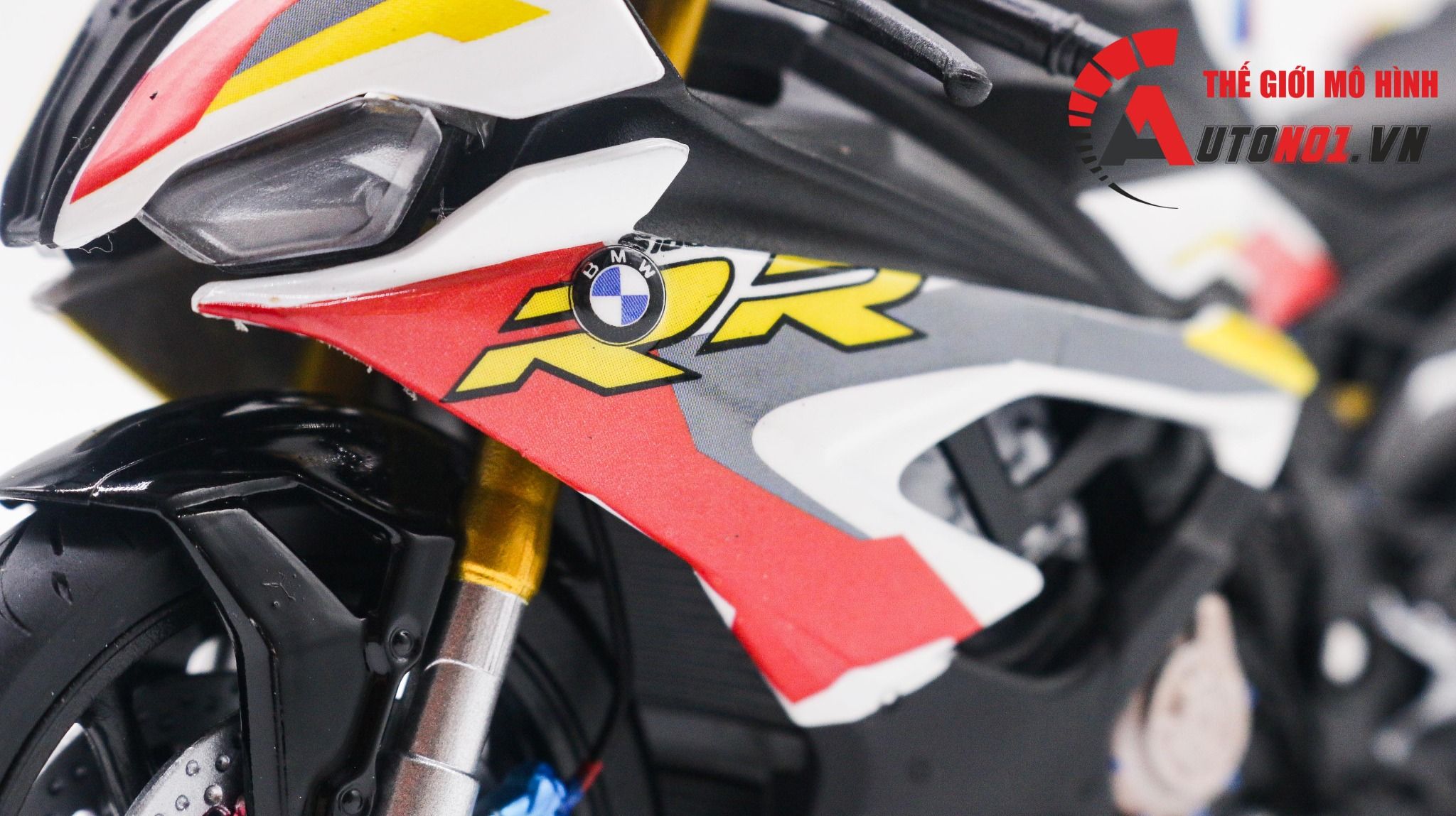  Mô hình xe độ Bmw S1000rr Sbk 2020 Yellow Red tỉ lệ 1:12 Autono1 Welly D226C 