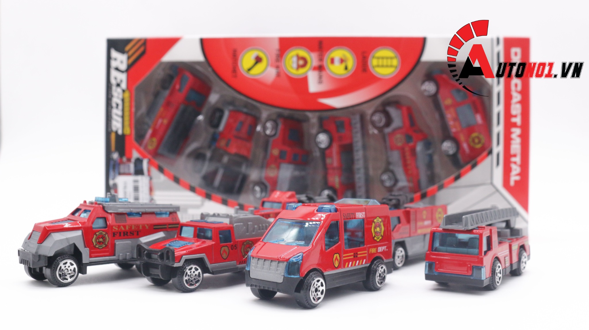  Đồ chơi vĩ xe mô hình kim loại 6 xe cứu hỏa tỉ lệ 1:64 diecast T002 