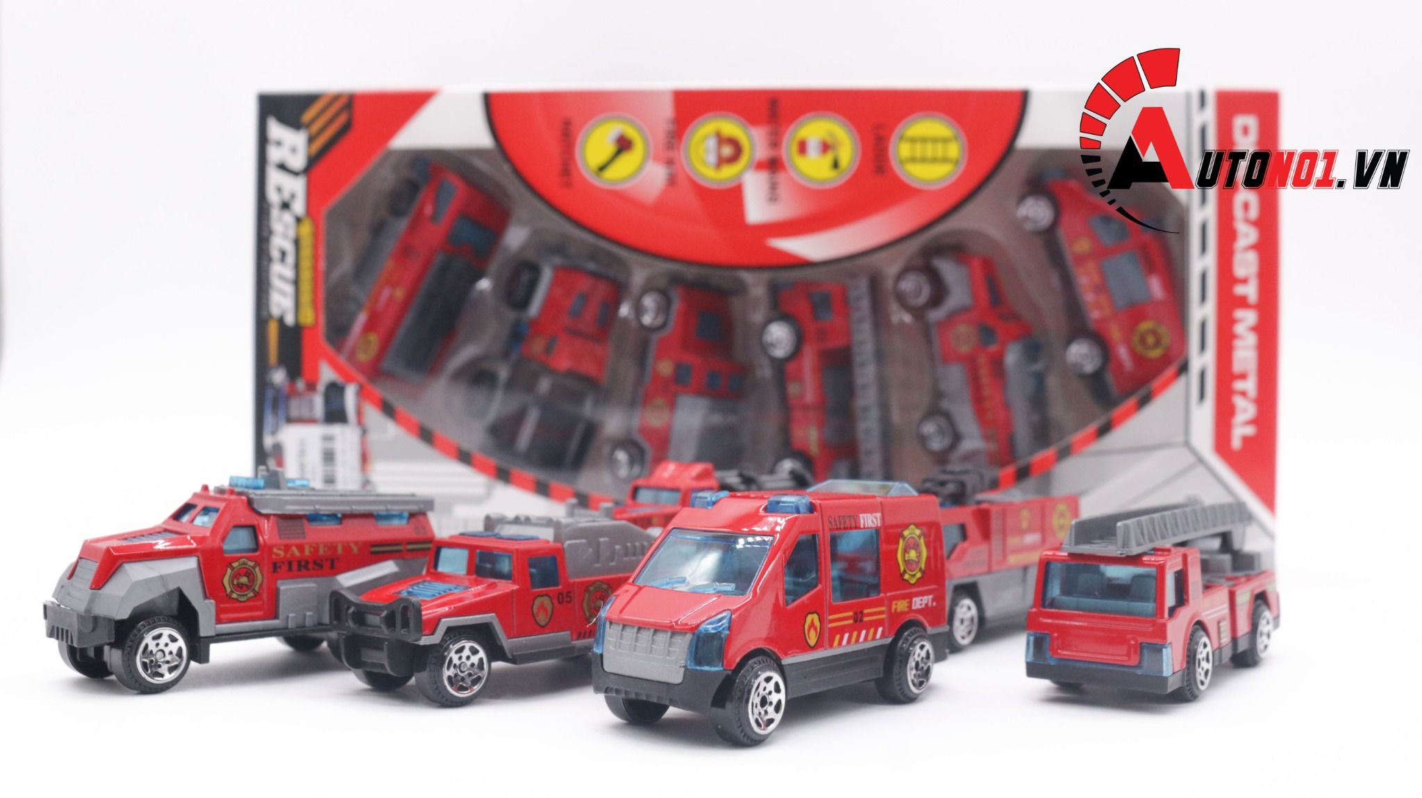  Đồ chơi vĩ xe mô hình kim loại 6 xe cứu hỏa tỉ lệ 1:64 diecast T002 