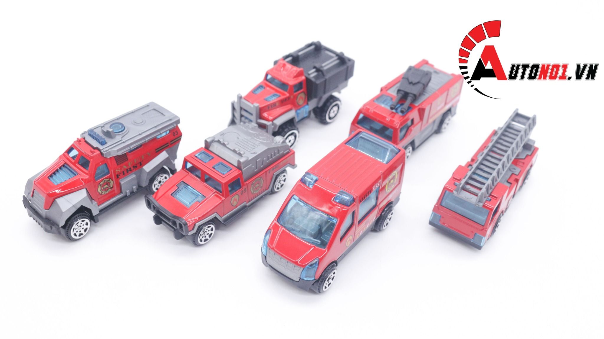  Đồ chơi vĩ xe mô hình kim loại 6 xe cứu hỏa tỉ lệ 1:64 diecast T002 