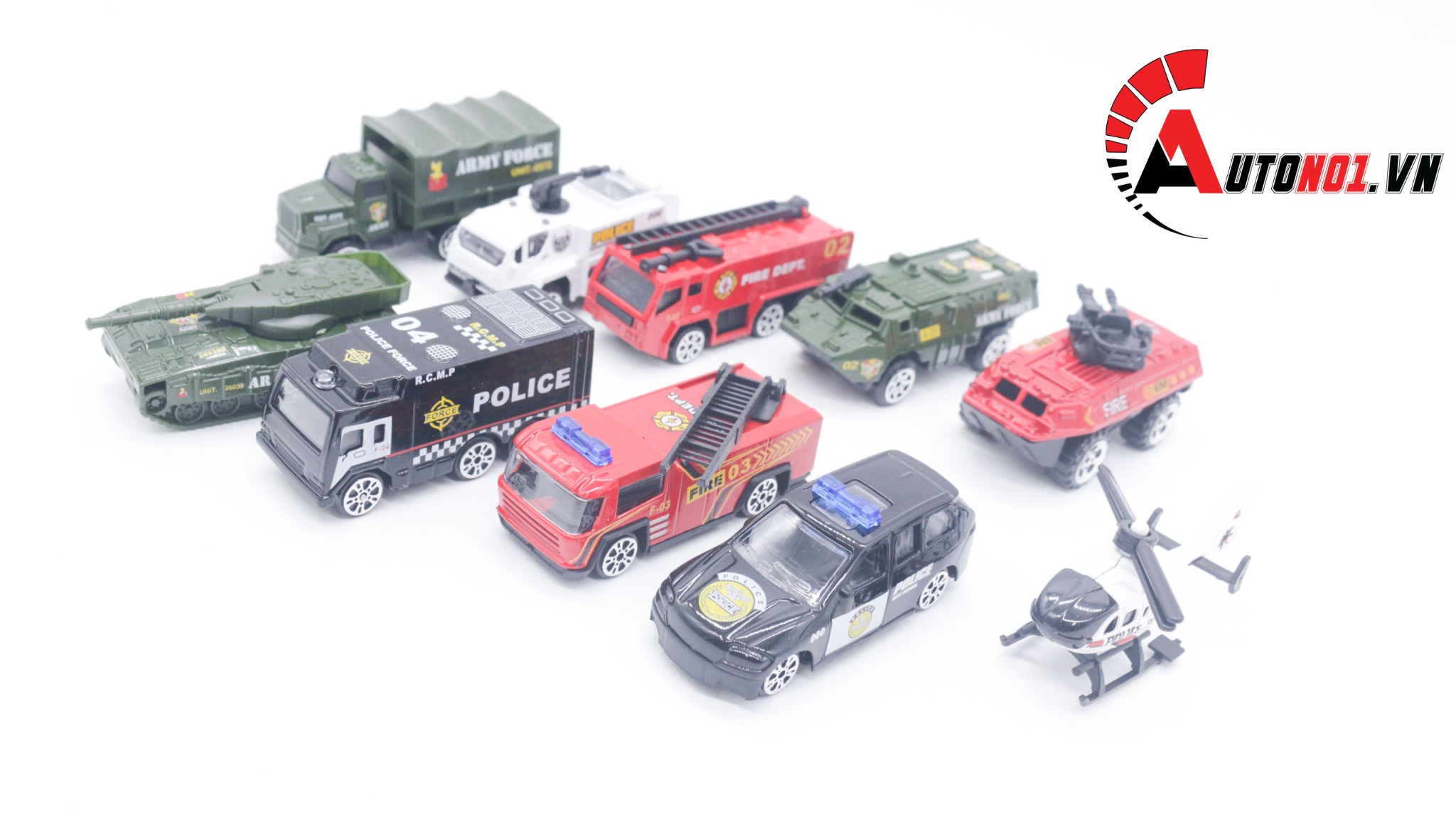  Đồ chơi vĩ xe mô hình kim loại 10 xe cảnh sát cứu hỏa quân sự trực thăng 1:64 diecast T001 