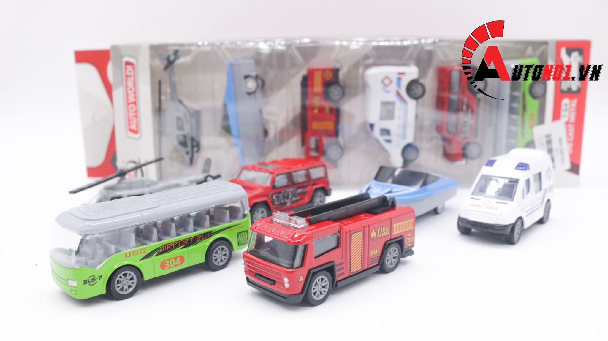  Đồ chơi vĩ xe mô hình kim loại 6 xe cứu hỏa thuyền trực thăng tỉ lệ 1:64 diecast T008 