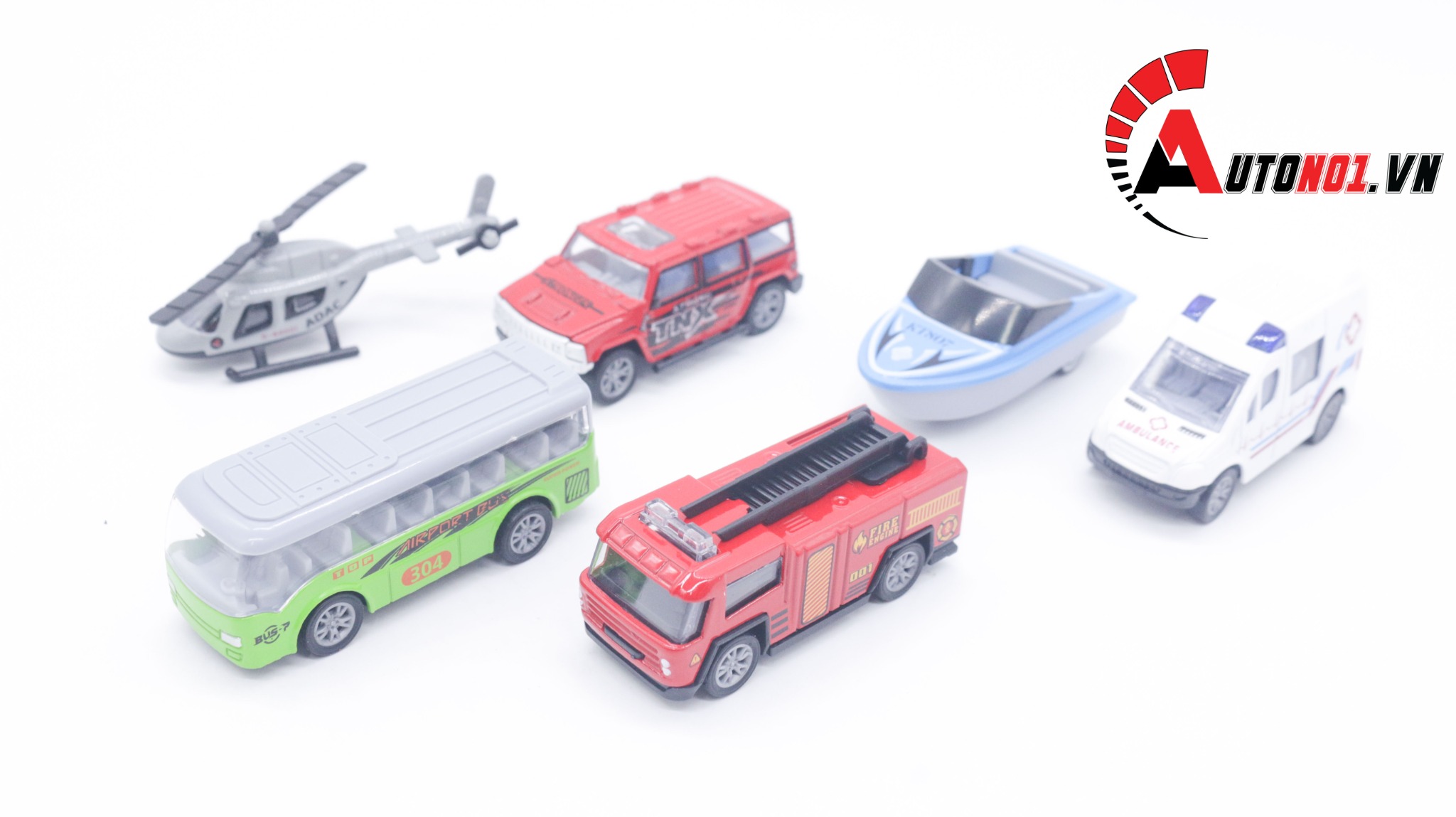  Đồ chơi vĩ xe mô hình kim loại 6 xe cứu hỏa thuyền trực thăng tỉ lệ 1:64 diecast T008 