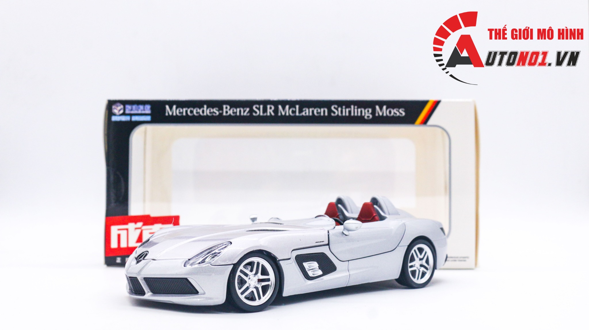  Mô hình xe Mercedes-Benzs SLR Stirling Moss silver tỉ lệ 1:24 Caipo 68265P OT278 