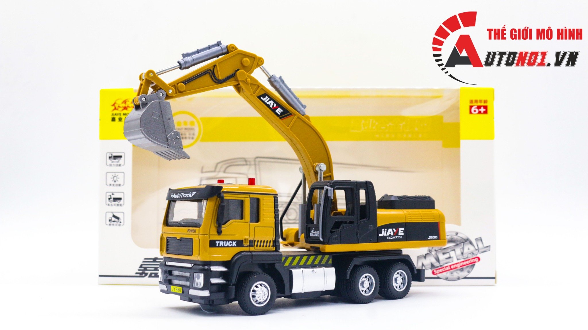  Mô hình xe tải kèm máy xúc có đèn và âm thanh bằng hợp kim tỉ lệ 1:50 Jiaye model VB50083 OT281 