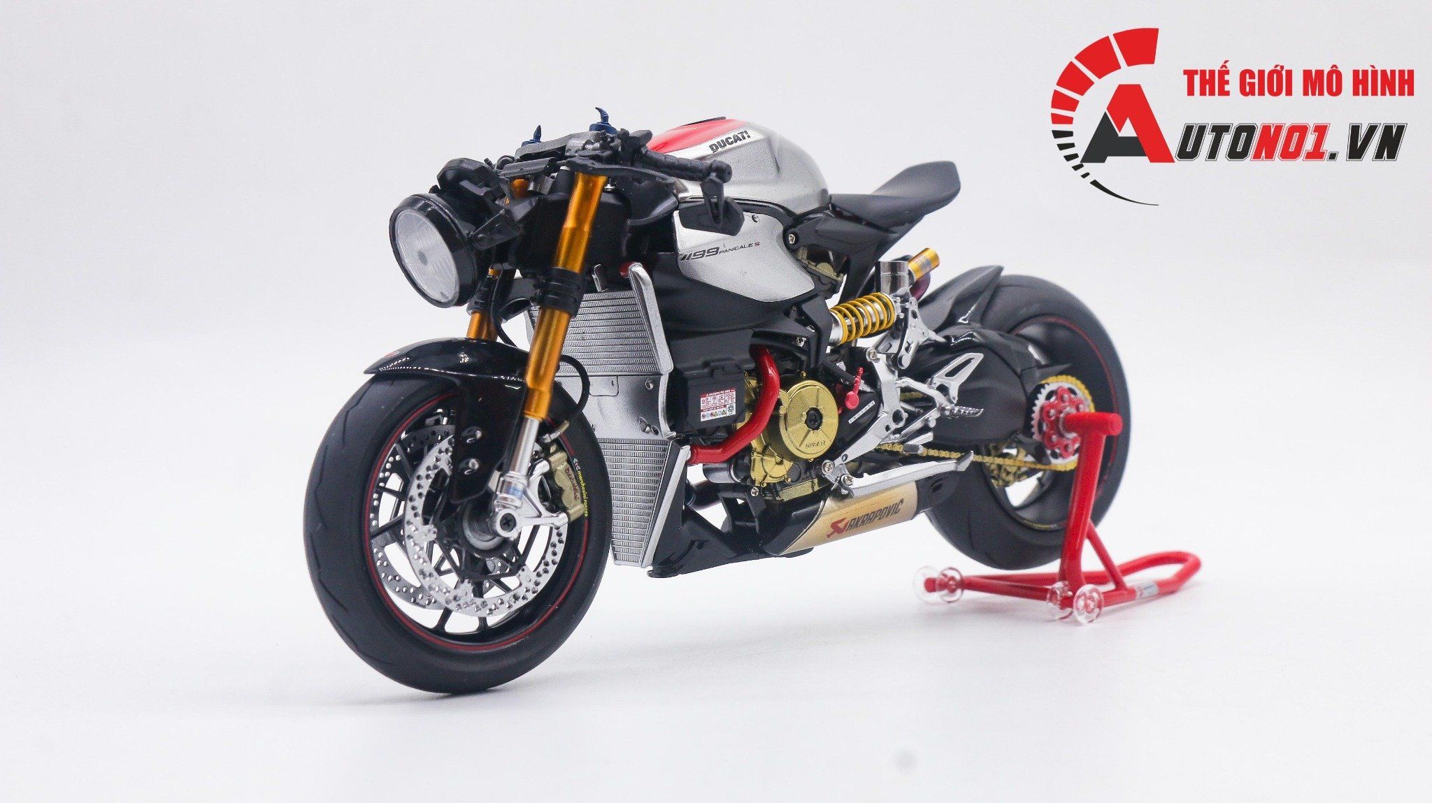  Mô hình xe cao cấp Ducati 1199 Panigale Cafe Racer Grey Red cao cấp nồi khô ghi đông mâm căm 1:12 Tamiya D201 