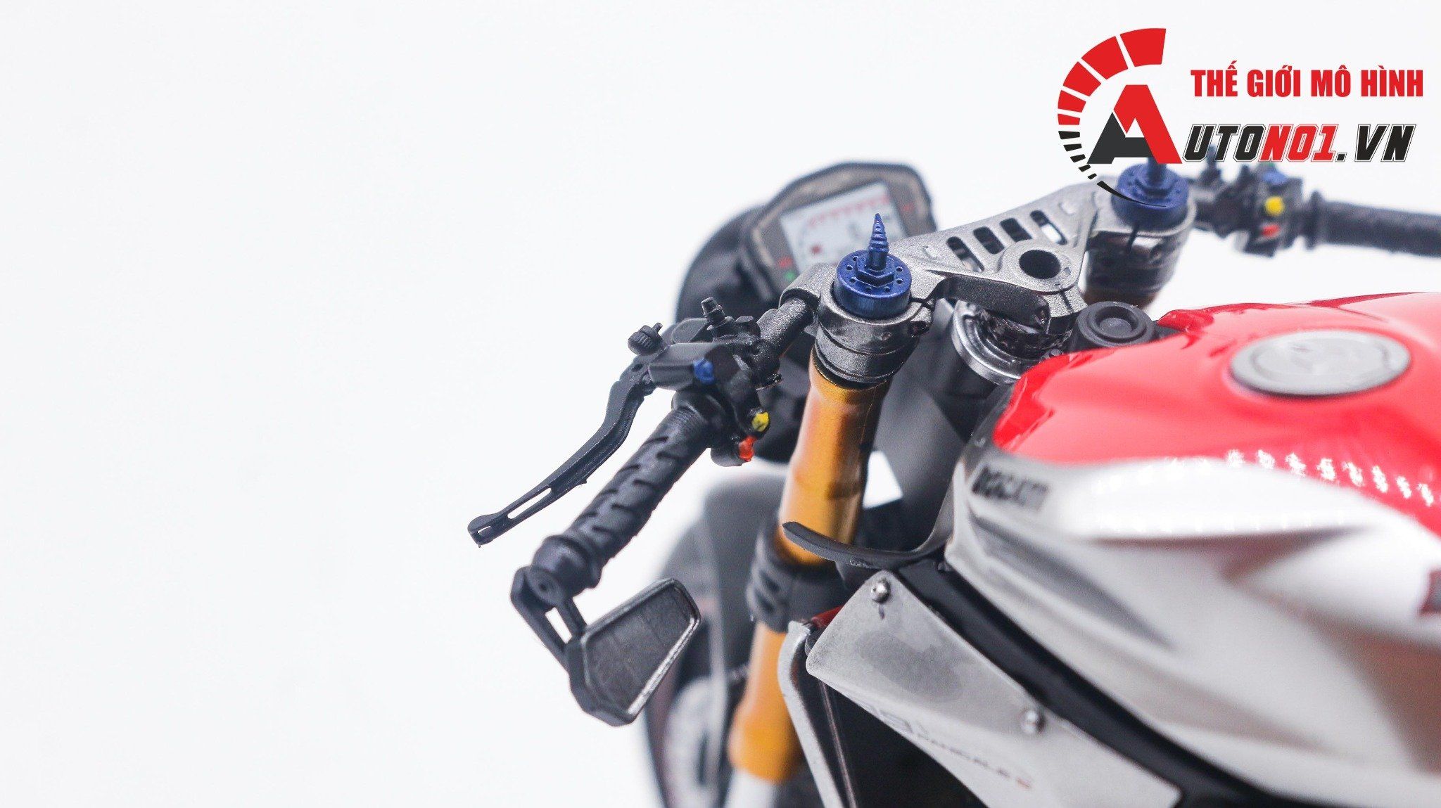  Mô hình xe cao cấp Ducati 1199 Panigale Cafe Racer Grey Red cao cấp nồi khô ghi đông mâm căm 1:12 Tamiya D201 