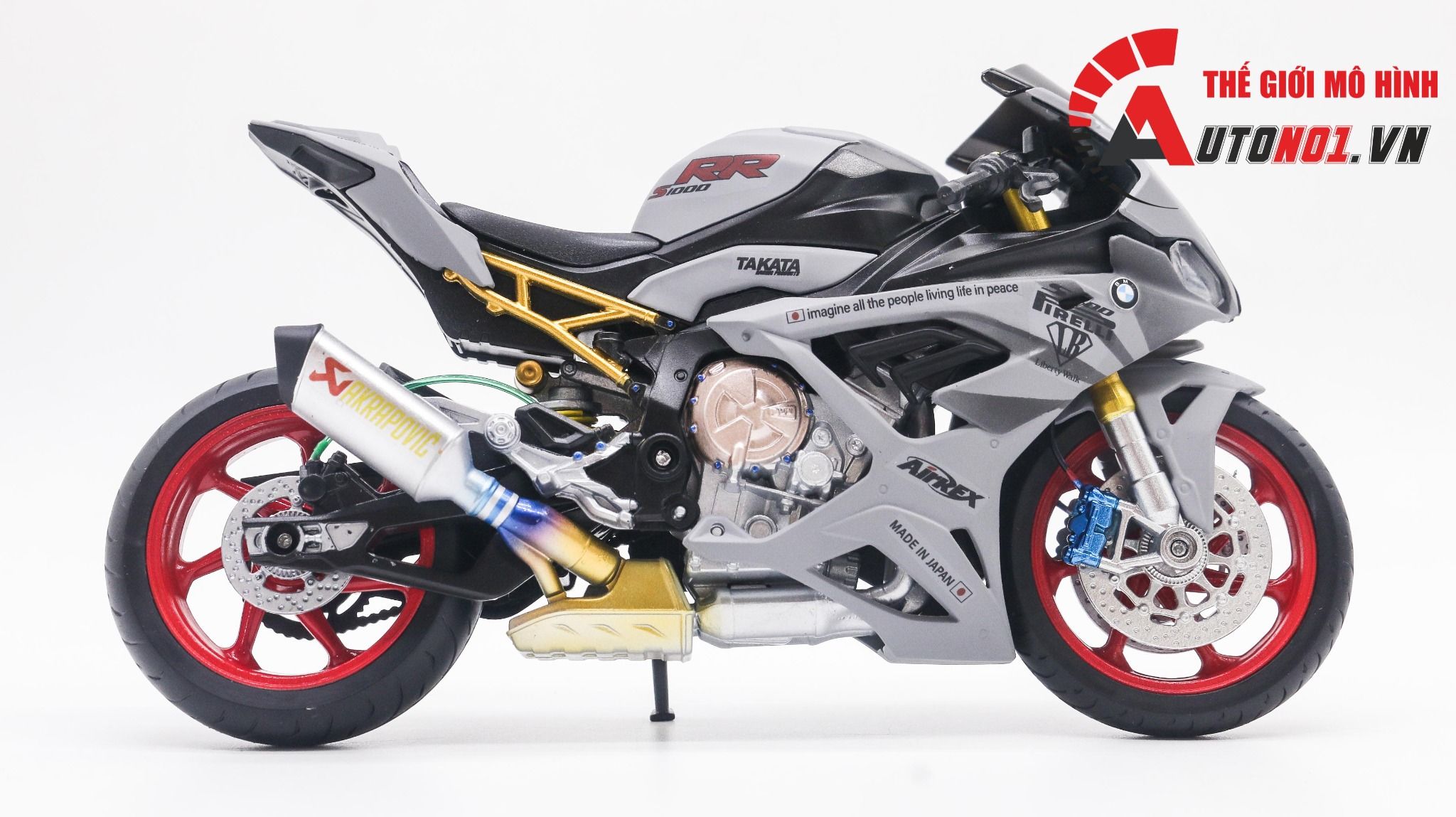  Mô hình xe độ Bmw S1000rr 2020 Liberty Walk Gray tỉ lệ 1:12 Autono1 Welly D226H 