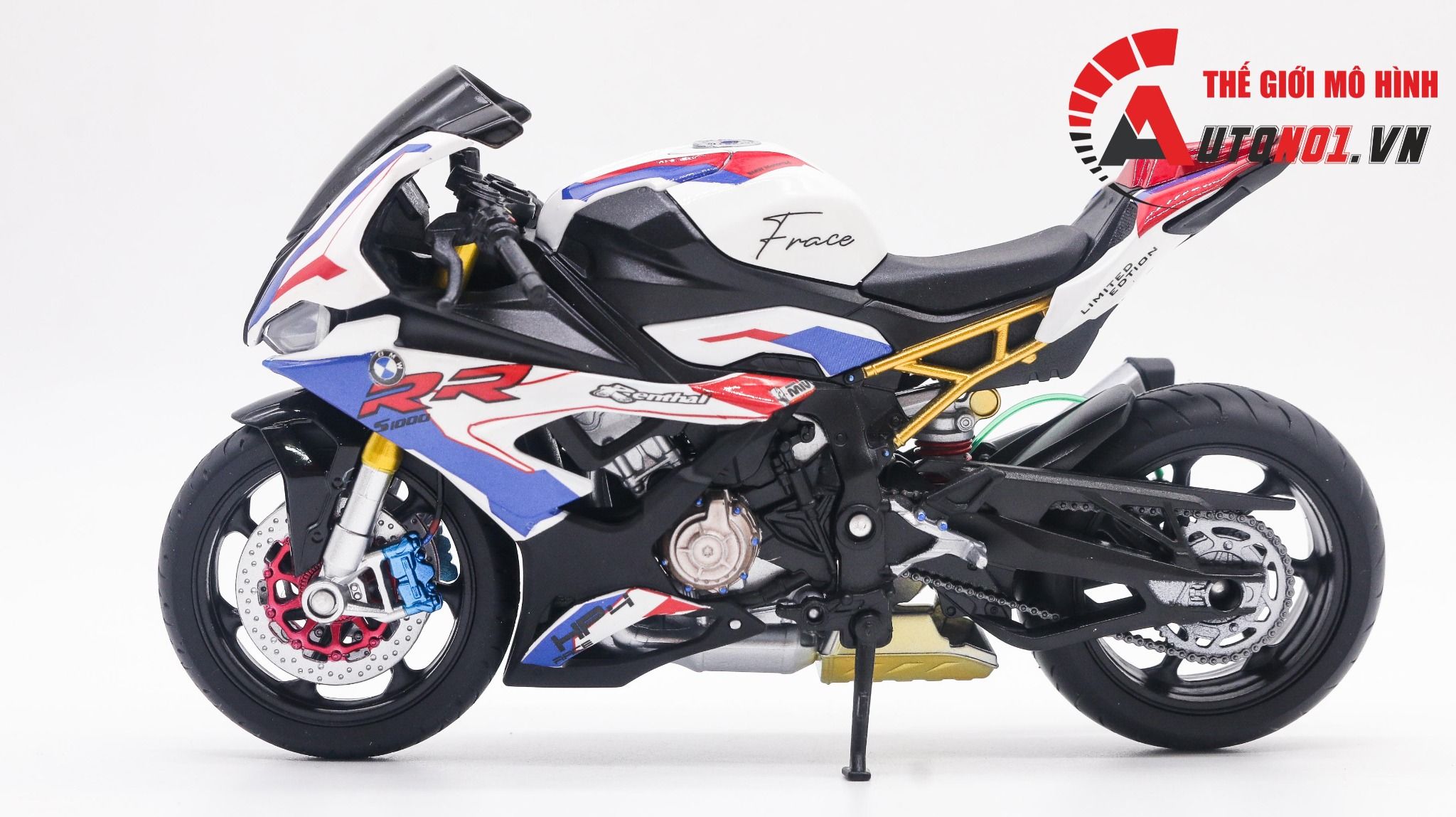  Mô hình xe độ Bmw S1000rr Frances Blue Red White tỉ lệ 1:12 Autono1 Welly D226F 