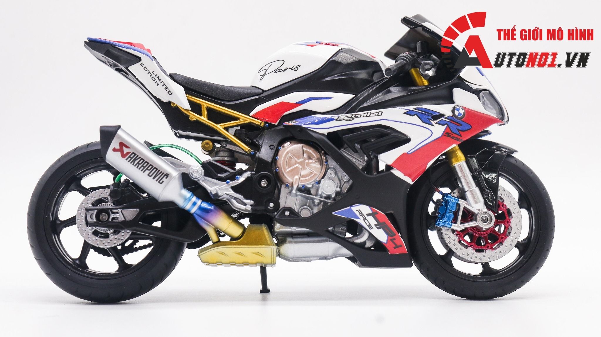  Mô hình xe độ Bmw S1000rr Frances Blue Red White tỉ lệ 1:12 Autono1 Welly D226F 