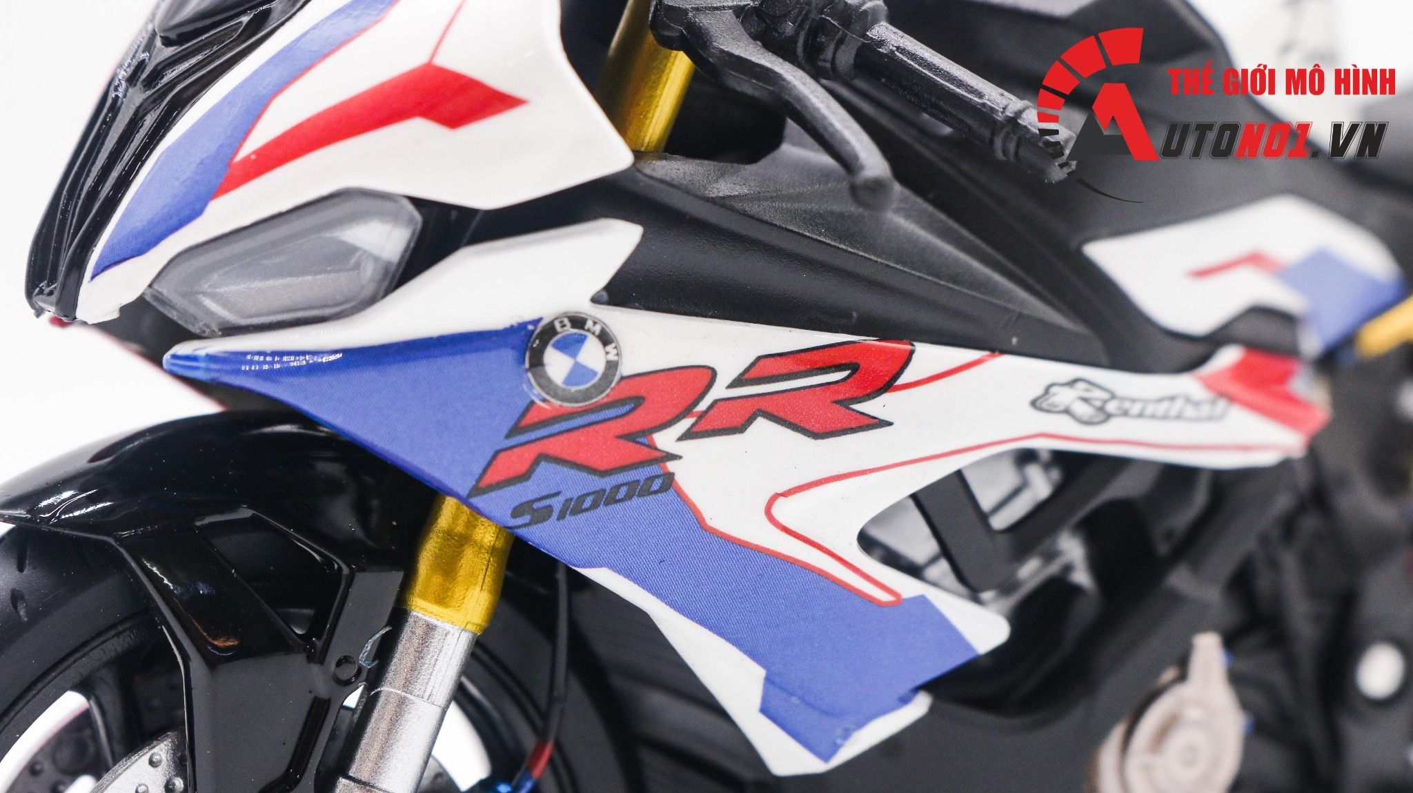  Mô hình xe độ Bmw S1000rr Frances Blue Red White tỉ lệ 1:12 Autono1 Welly D226F 