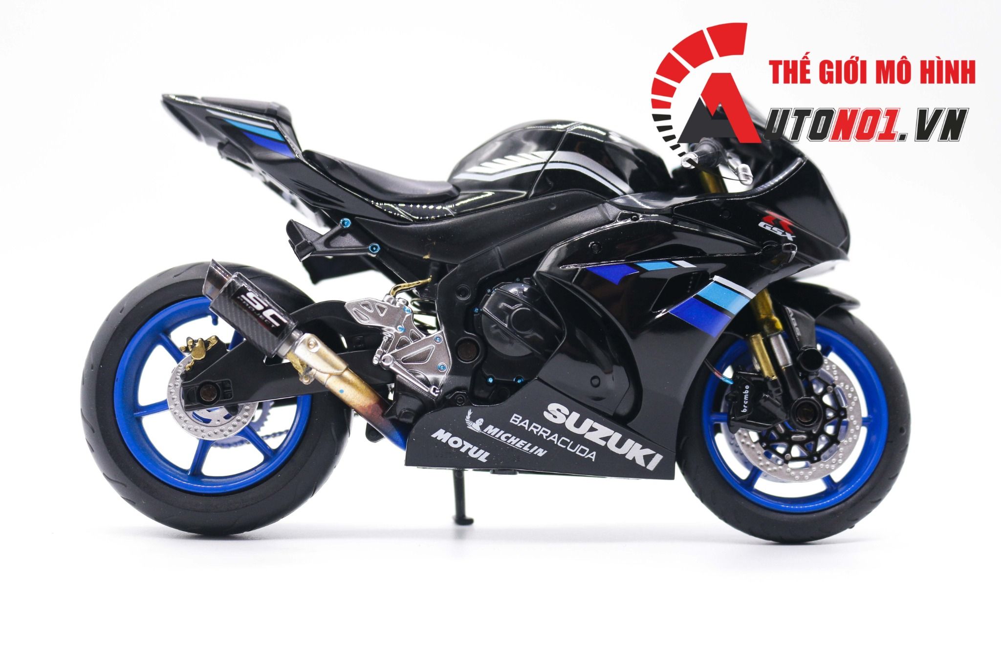  Mô hình xe độ Suzuki Gsx-R1000 Black Mâm độ pô 1:12 Autono1 D110C 