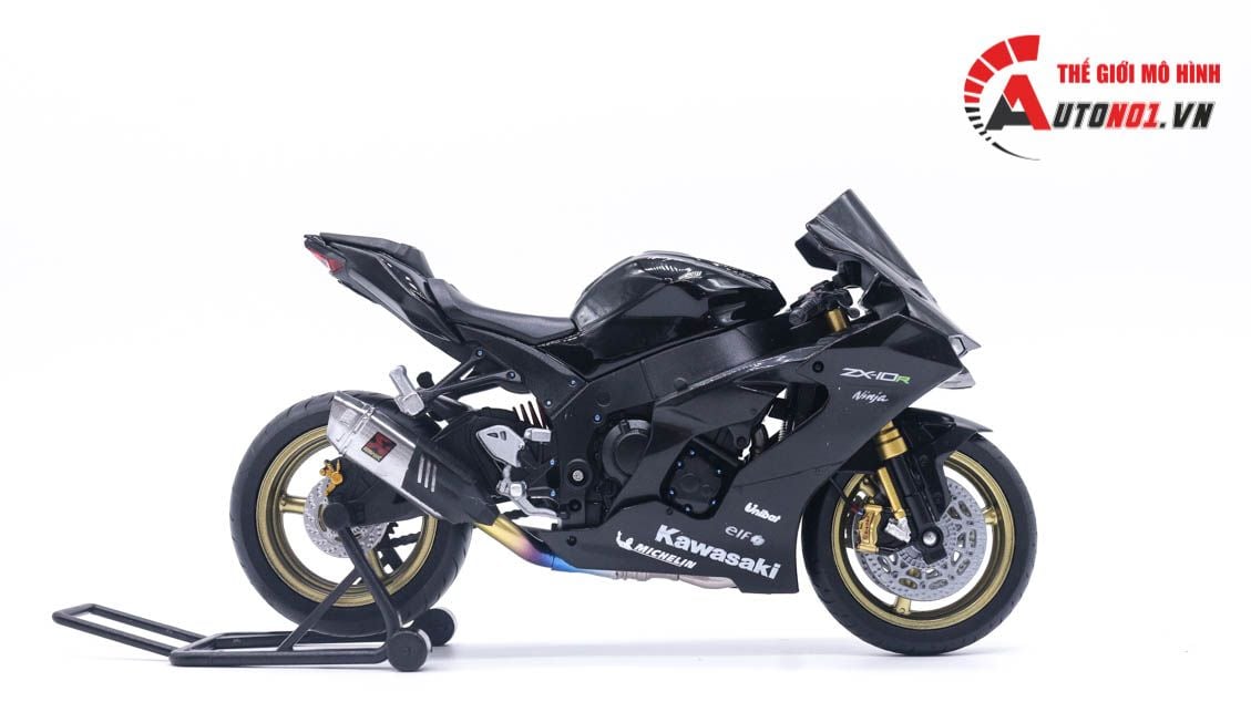  Mô hình xe độ Kawasaki Ninja Zx-10r black độ tem - pô akrapovic 1:12 Autono1 Welly D240 