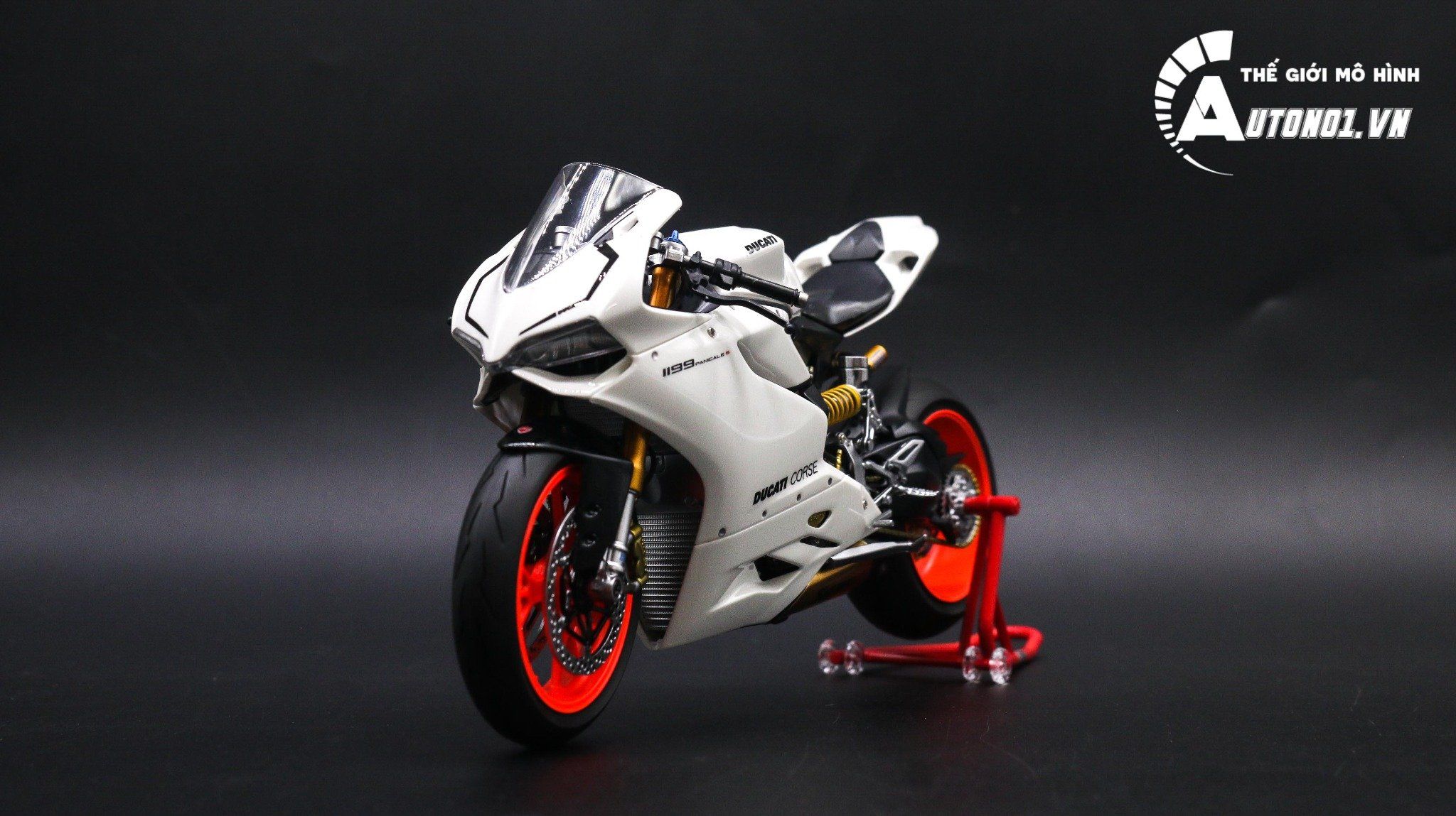  Mô hình xe cao cấp Ducati Corse 1199 Panigale White Pearl Lên Nồi Khô 1:12 Tamiya D068 