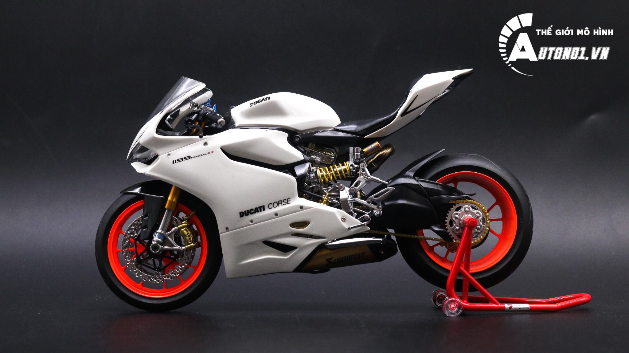  Mô hình xe cao cấp Ducati Corse 1199 Panigale White Pearl Lên Nồi Khô 1:12 Tamiya D068 