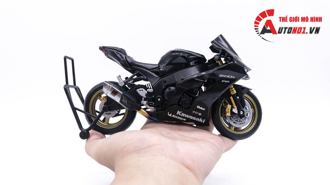  Mô hình xe độ Kawasaki Ninja Zx-10r black độ tem - pô akrapovic 1:12 Autono1 Welly D240 