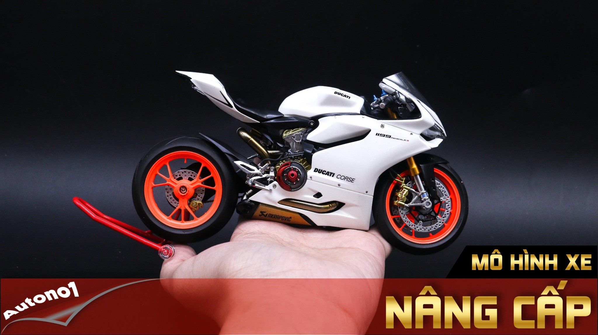  Mô hình xe cao cấp Ducati Corse 1199 Panigale White Pearl Lên Nồi Khô 1:12 Tamiya D068 