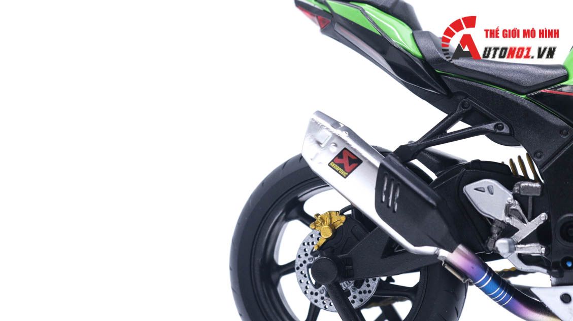  Mô hình xe cao cấp Kawasaki Ninja ZX-10R độ nồi, phuộc trước, ghi đông, đồng hồ, độ pô 1:12 Autono1 Welly D240A 