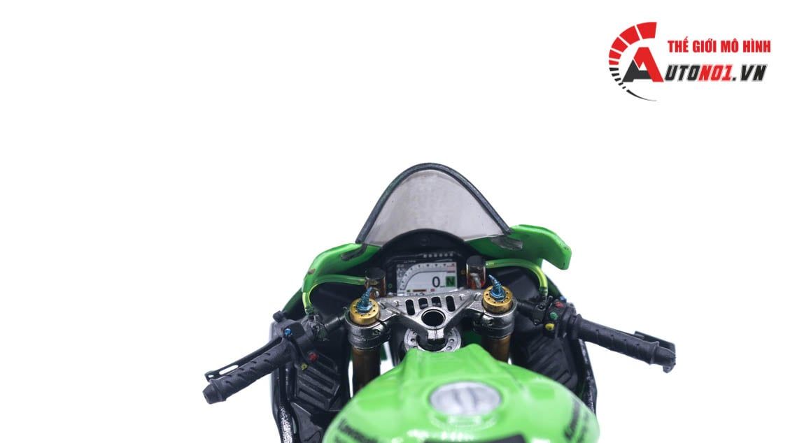  Mô hình xe cao cấp Kawasaki Ninja ZX-10R độ nồi, phuộc trước, ghi đông, đồng hồ, độ pô 1:12 Autono1 Welly D240A 