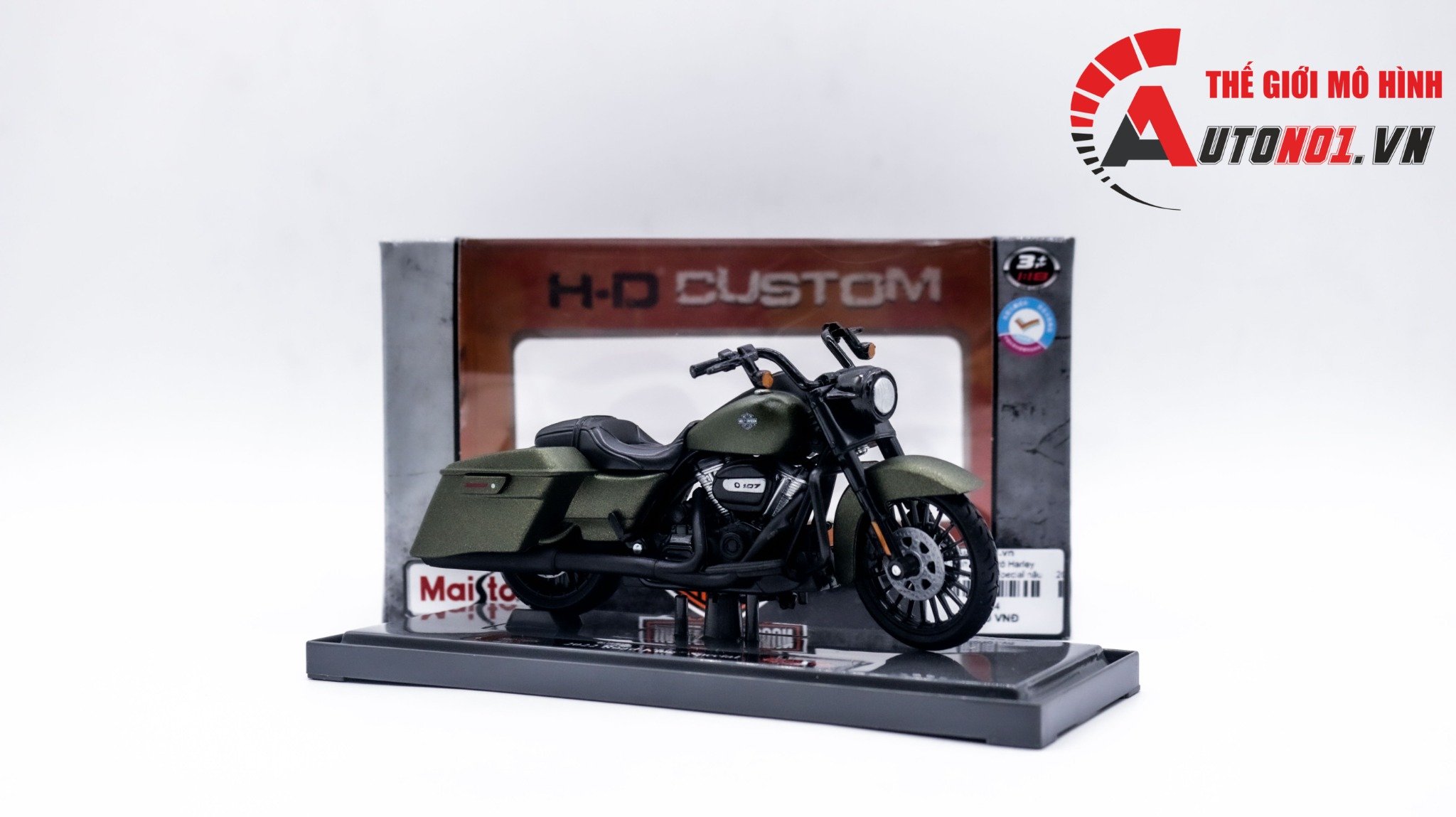  Mô hình xe mô tô Harley 2017 Road King Special xanh rêu tỉ lệ 1:18 Maisto 39360 MT055 