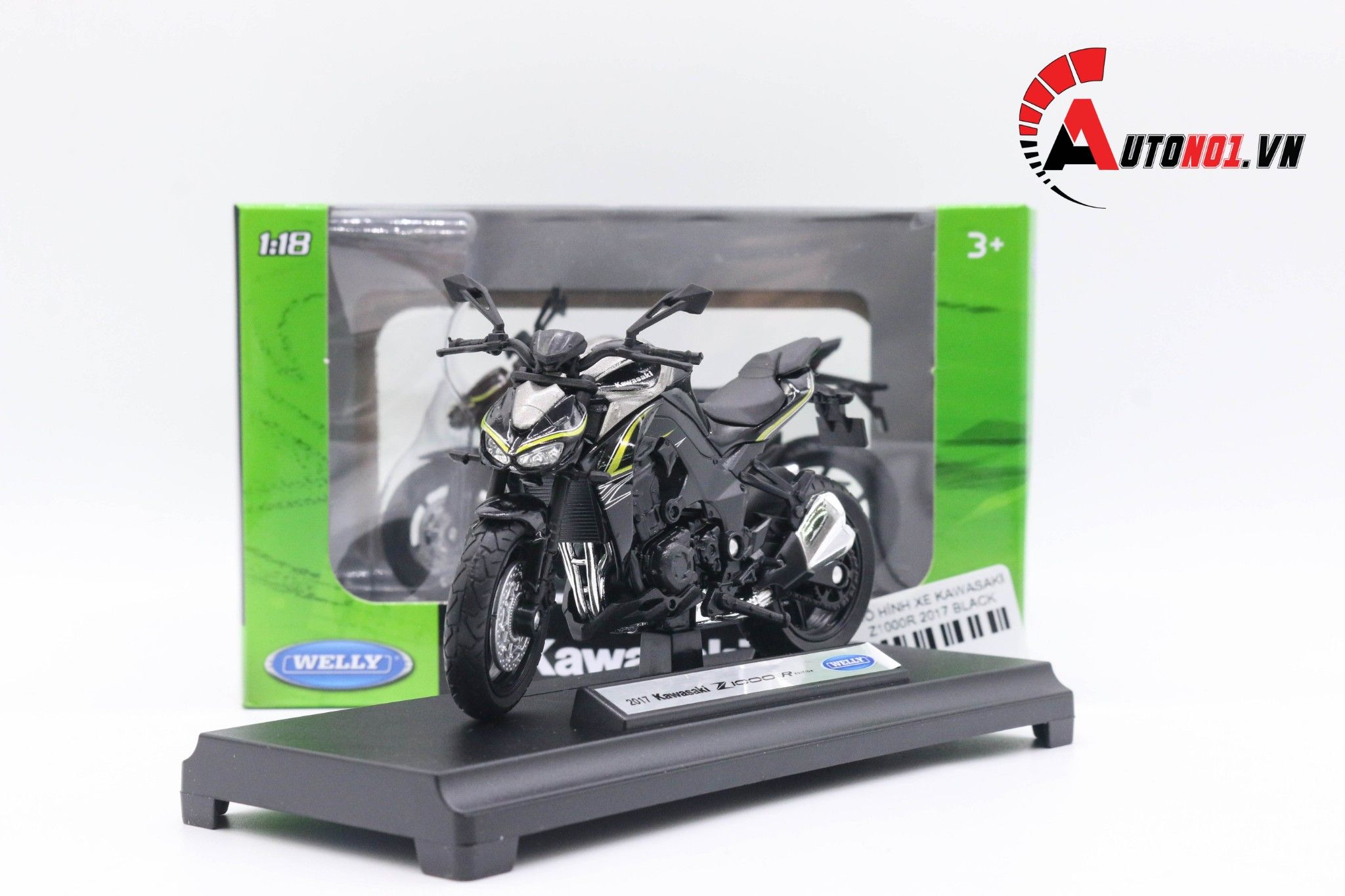  Mô hình xe Kawasaki Z1000R 2017 black 1:18 Welly 5546 