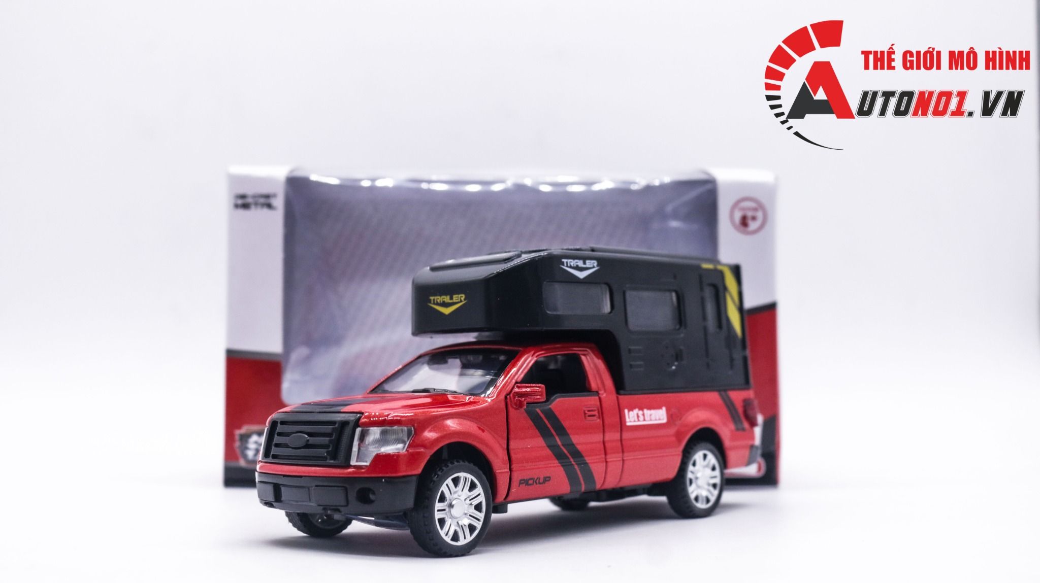  Mô hình xe ô tô bán tải Ford pick up trailer có thùng - nhà di động full open tỉ lệ 1:32 Alloy model OT318 