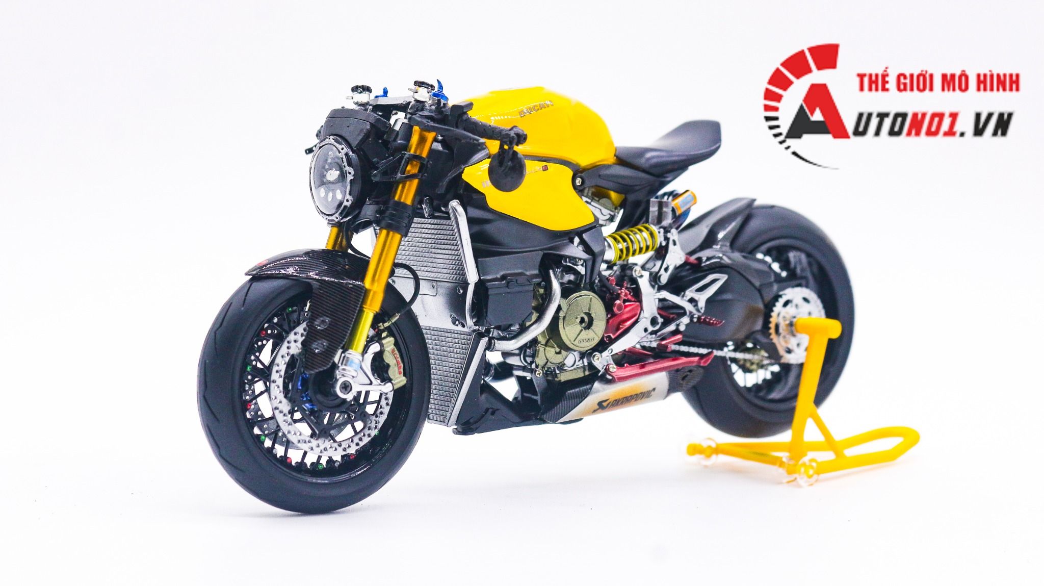  Mô hình xe cao cấp Ducati 1199 Panigale Cafe Racer yellow cao cấp nồi khô ghi đông mâm căm 1:12 Tamiya D201 