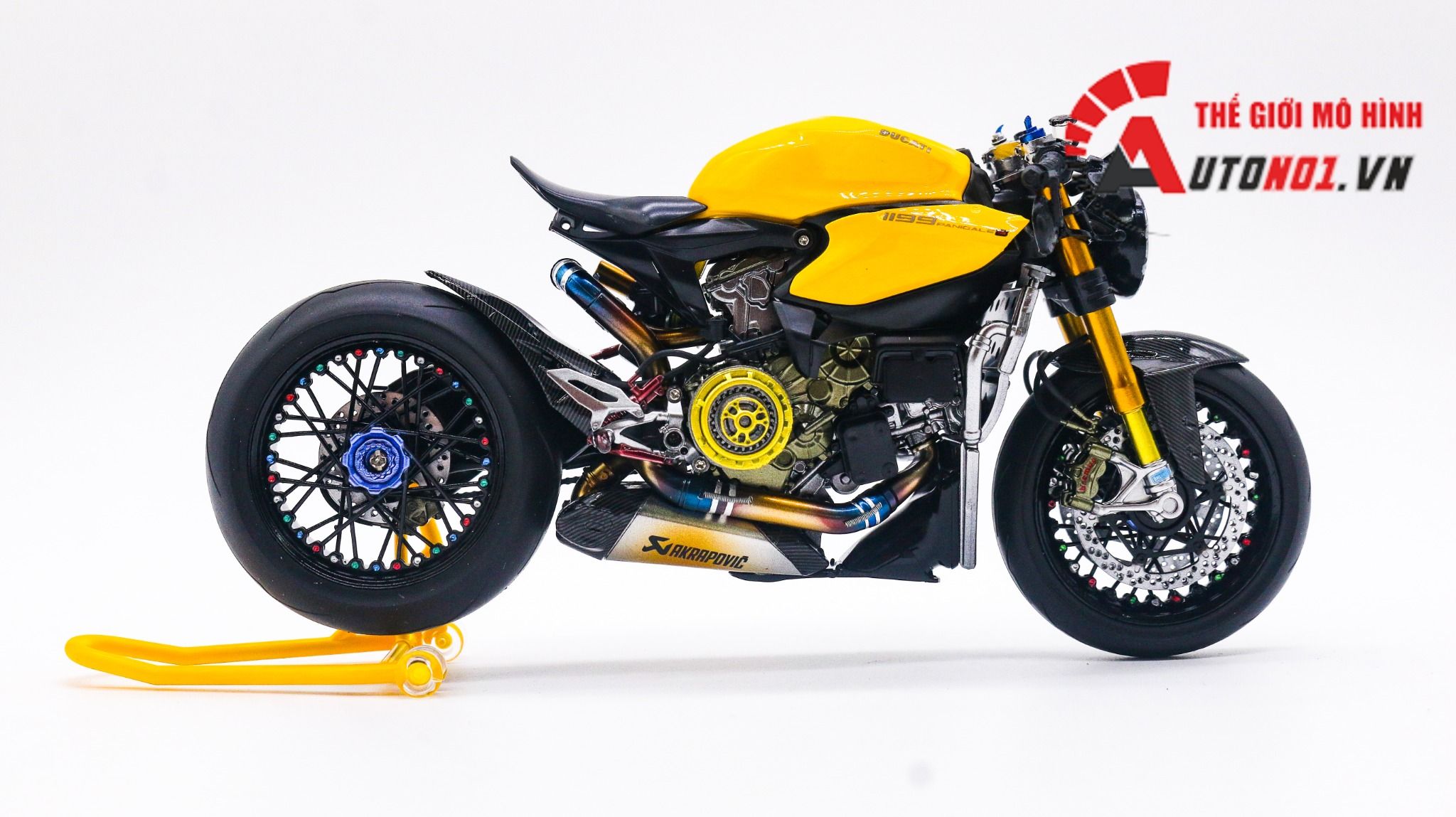  Mô hình xe cao cấp Ducati 1199 Panigale Cafe Racer yellow cao cấp nồi khô ghi đông mâm căm 1:12 Tamiya D201 