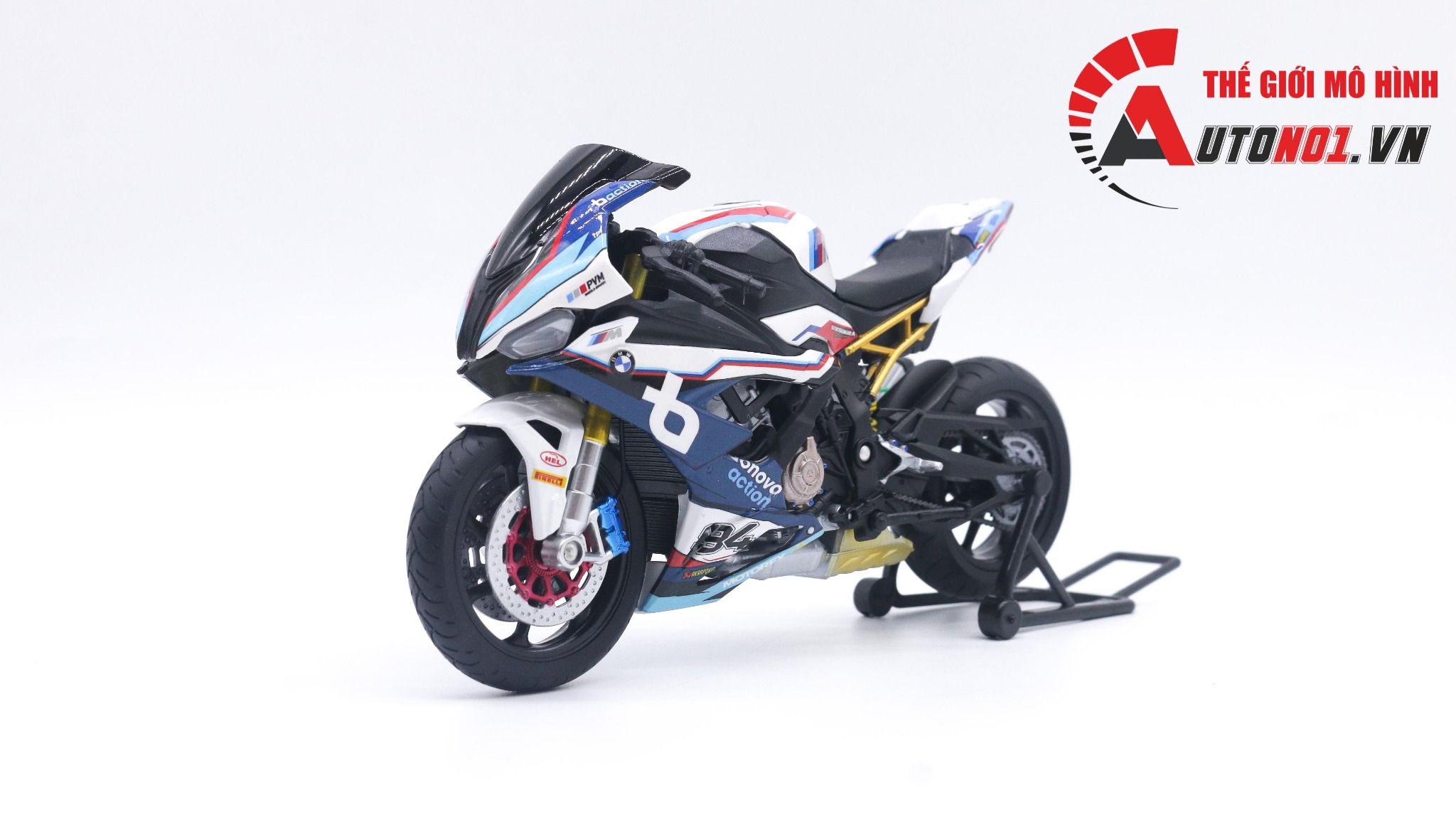  Mô hình xe độ Bmw S1000rr 2020 Race Bonovo Action tỉ lệ 1:12 Autono1 Welly D226I 