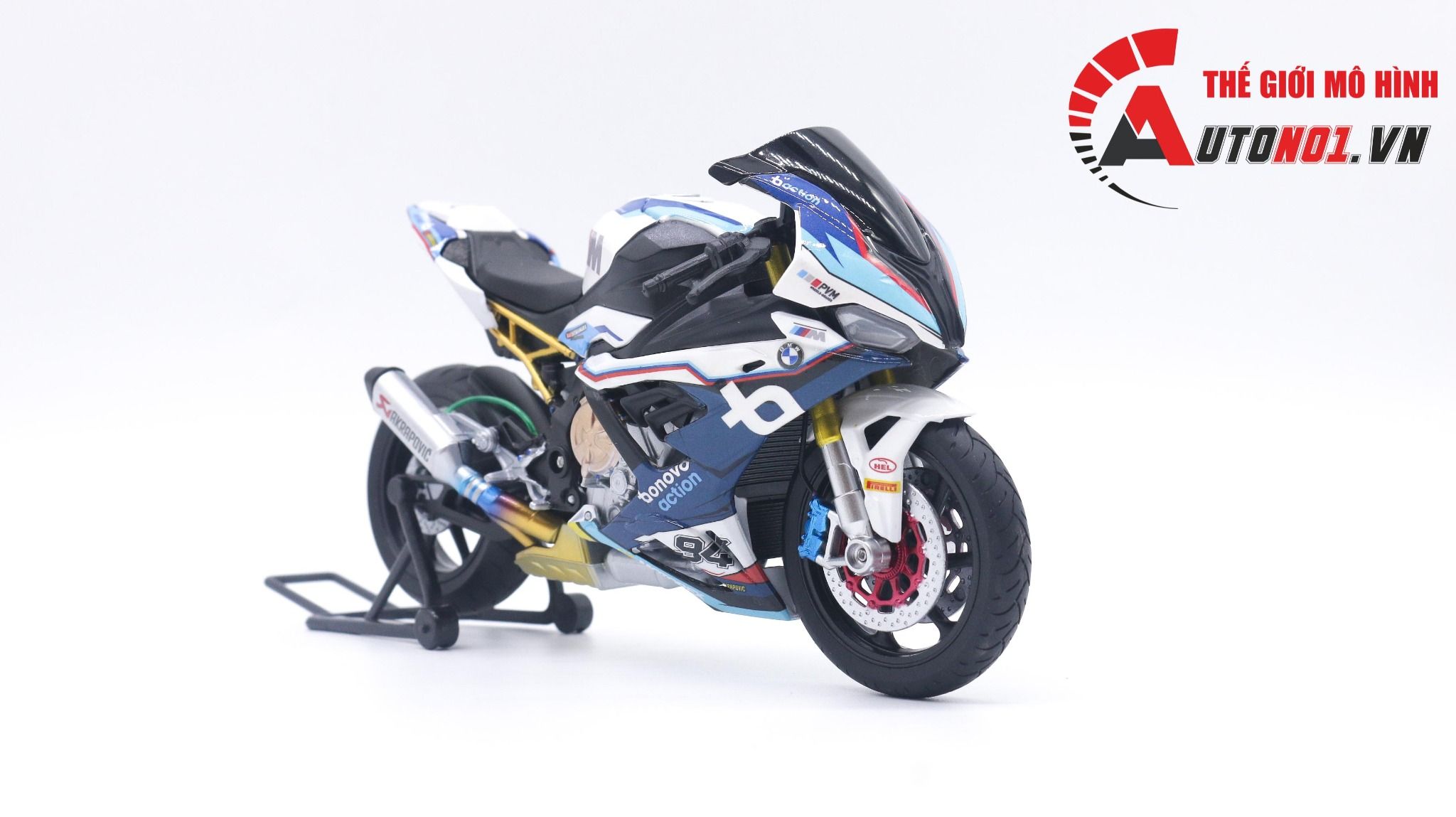  Mô hình xe độ Bmw S1000rr 2020 Race Bonovo Action tỉ lệ 1:12 Autono1 Welly D226I 