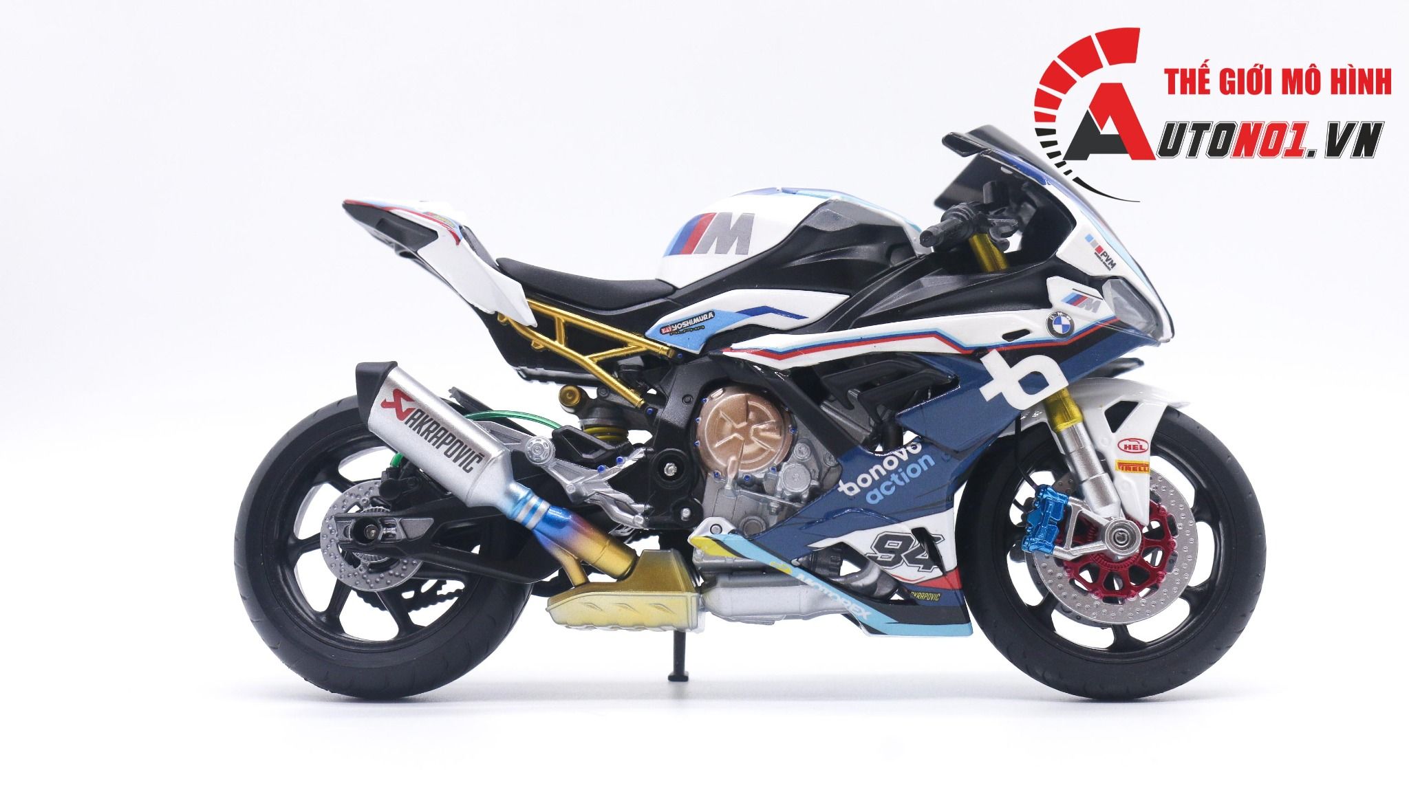  Mô hình xe độ Bmw S1000rr 2020 Race Bonovo Action tỉ lệ 1:12 Autono1 Welly D226I 