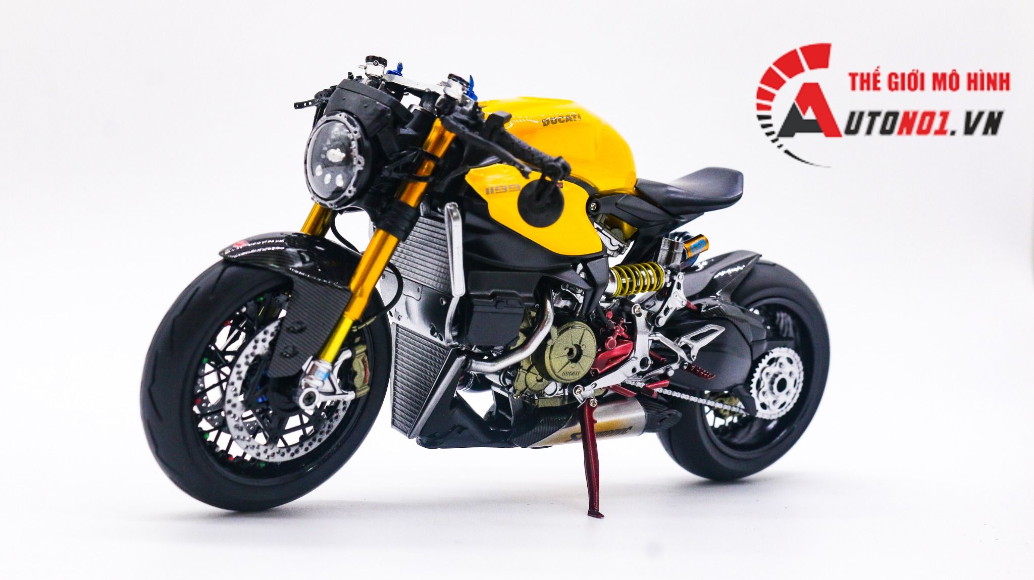  Mô hình xe cao cấp Ducati 1199 Panigale Cafe Racer yellow cao cấp nồi khô ghi đông mâm căm 1:12 Tamiya D201 