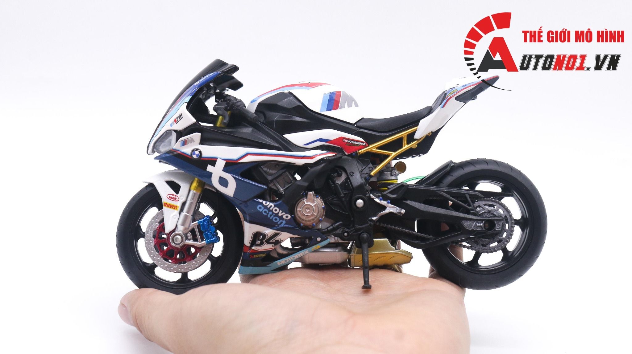  Mô hình xe độ Bmw S1000rr 2020 Race Bonovo Action tỉ lệ 1:12 Autono1 Welly D226I 