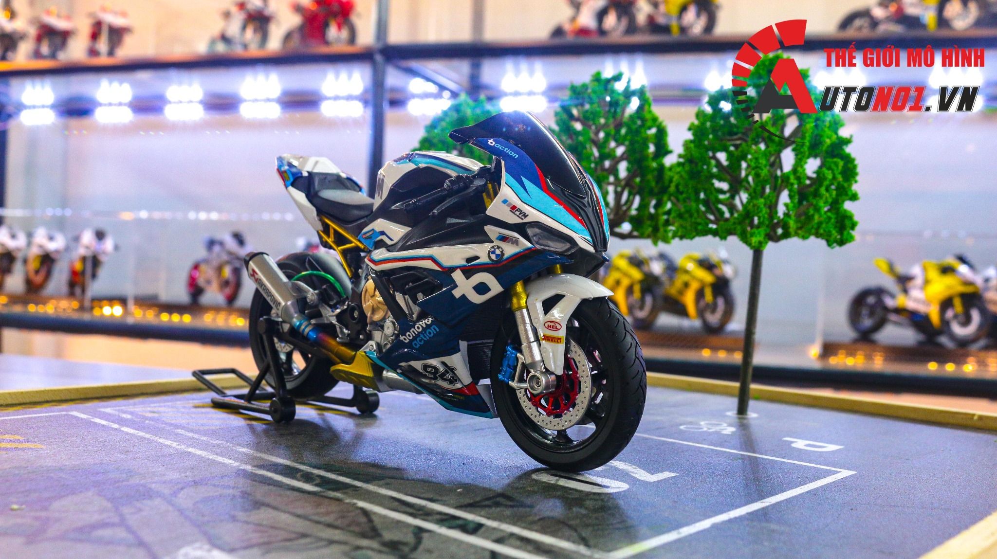  Mô hình xe độ Bmw S1000rr 2020 Race Bonovo Action tỉ lệ 1:12 Autono1 Welly D226I 